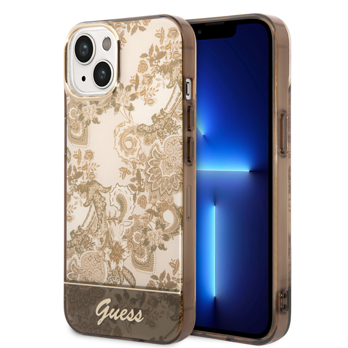 GUESS iPhone 14 Plus hoesje - Porselein Collectie - Bruin - productfoto