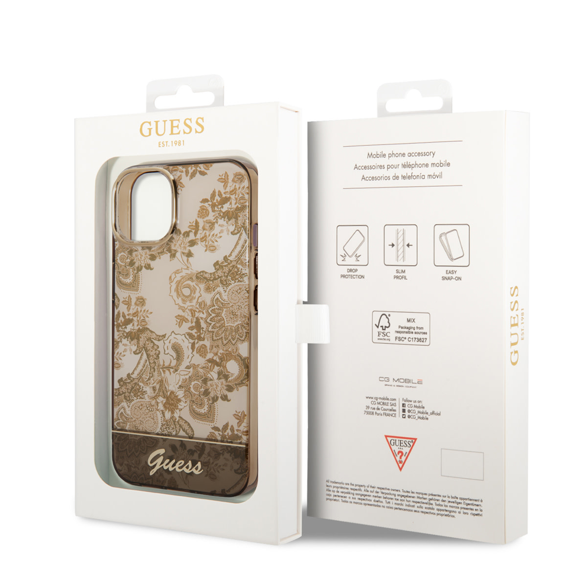 GUESS iPhone 14 Plus hoesje - Porselein Collectie - Bruin - detail 6