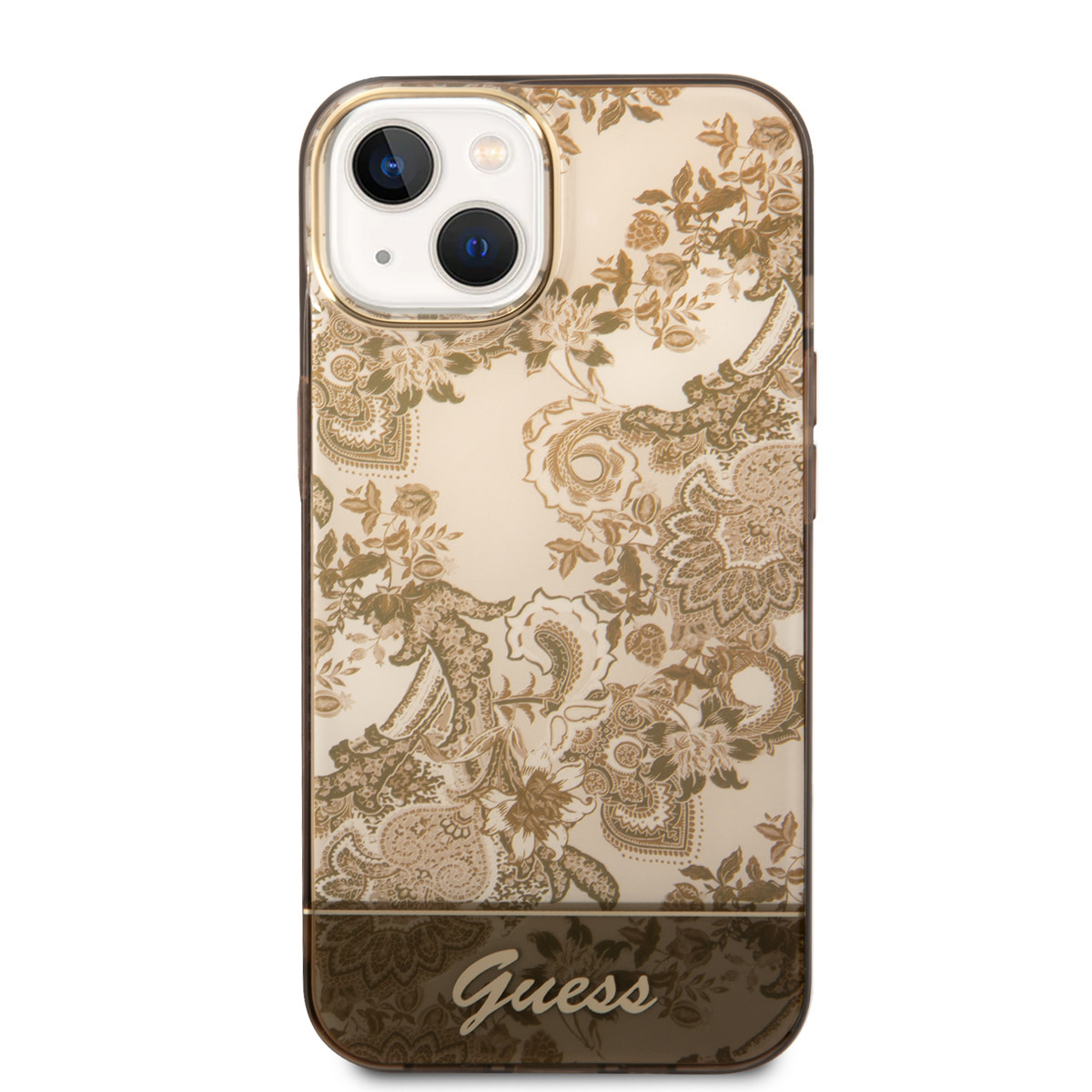 GUESS iPhone 14 Plus hoesje - Porselein Collectie - Bruin - detail 2