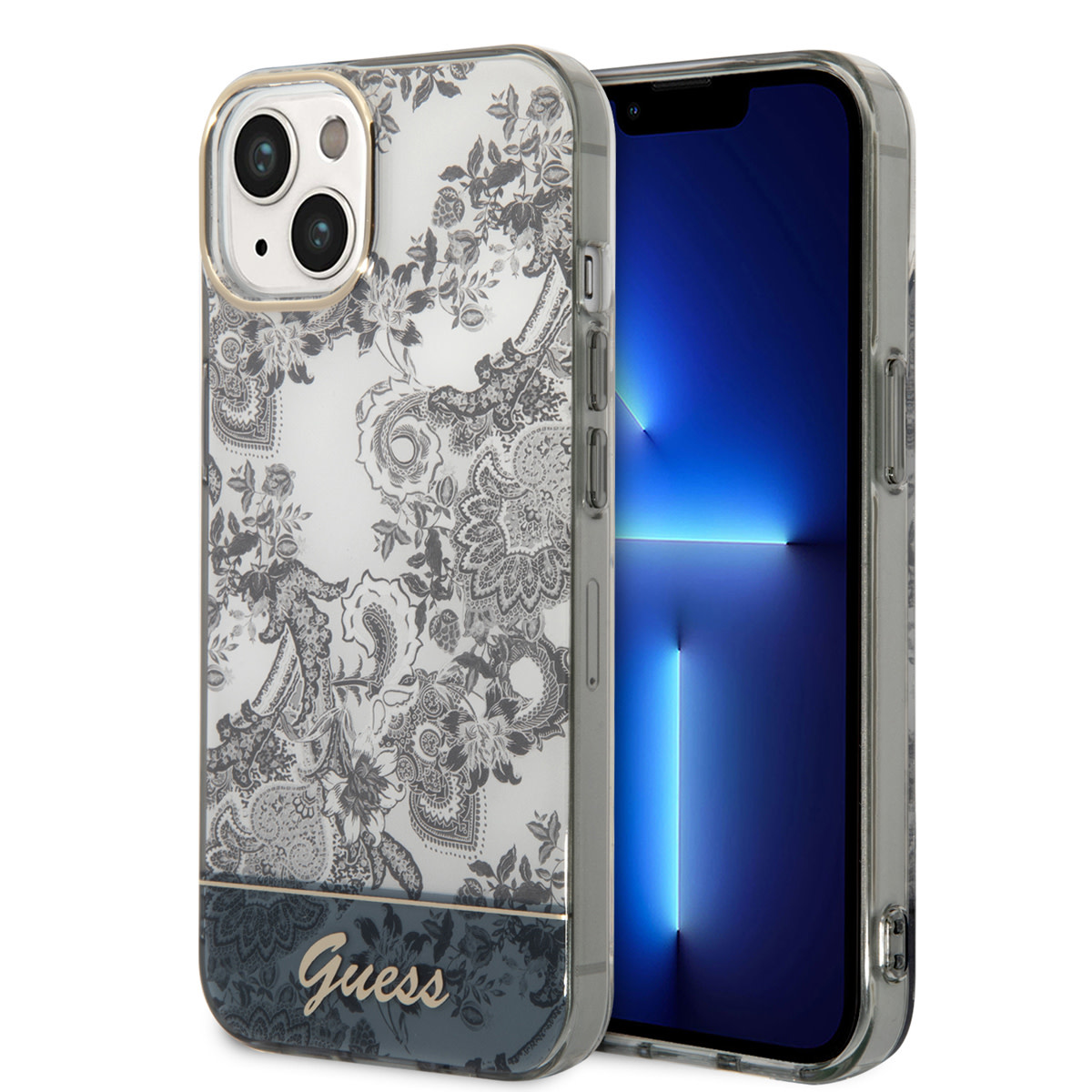 GUESS iPhone 14 Plus hoesje - Porselein Collectie - Grijs - productfoto
