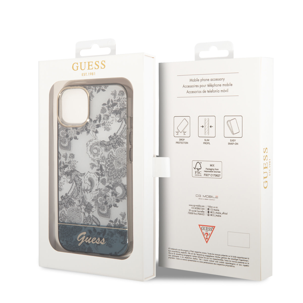 GUESS iPhone 14 Plus hoesje - Porselein Collectie - Grijs - detail 6