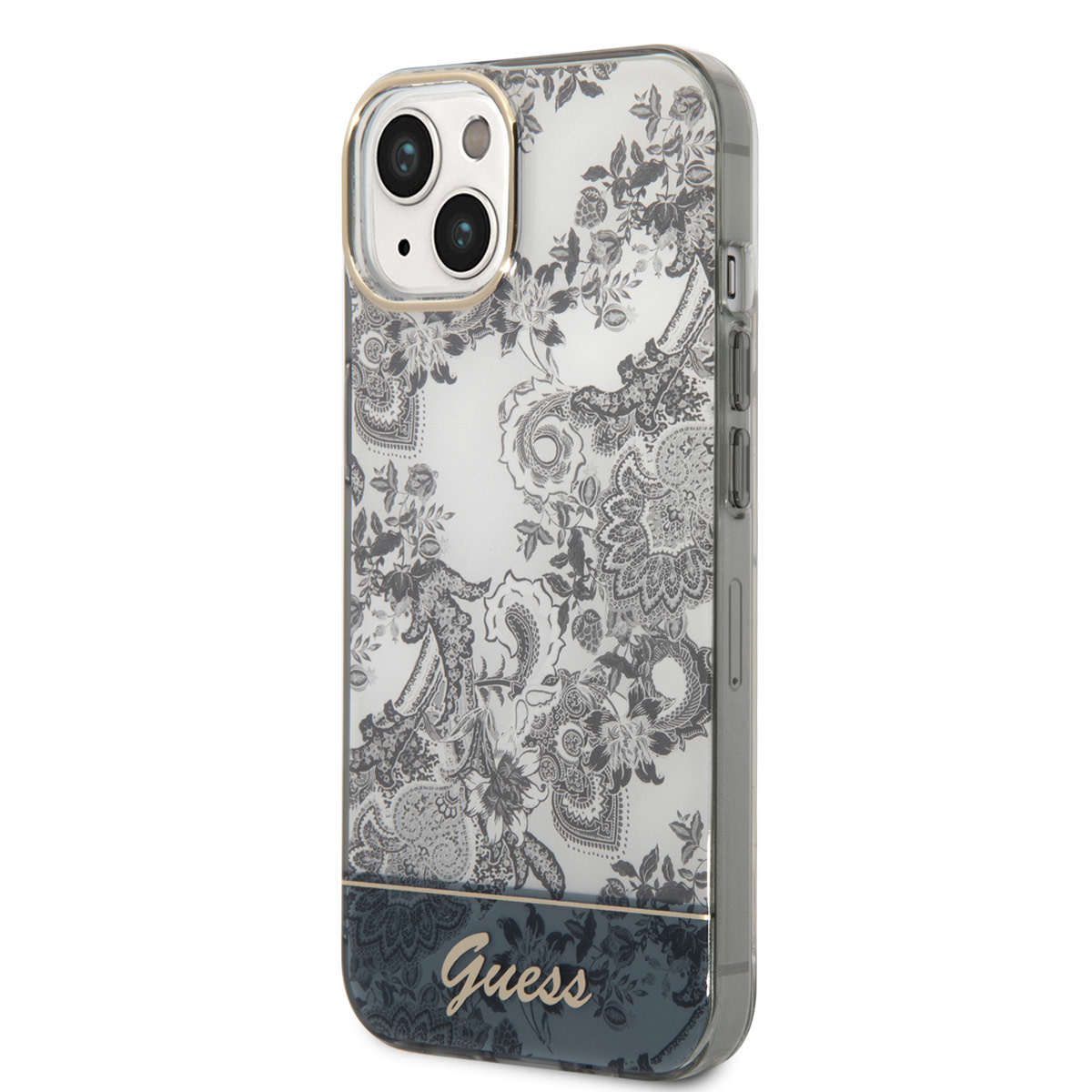 GUESS iPhone 14 Plus hoesje - Porselein Collectie - Grijs - detail 1