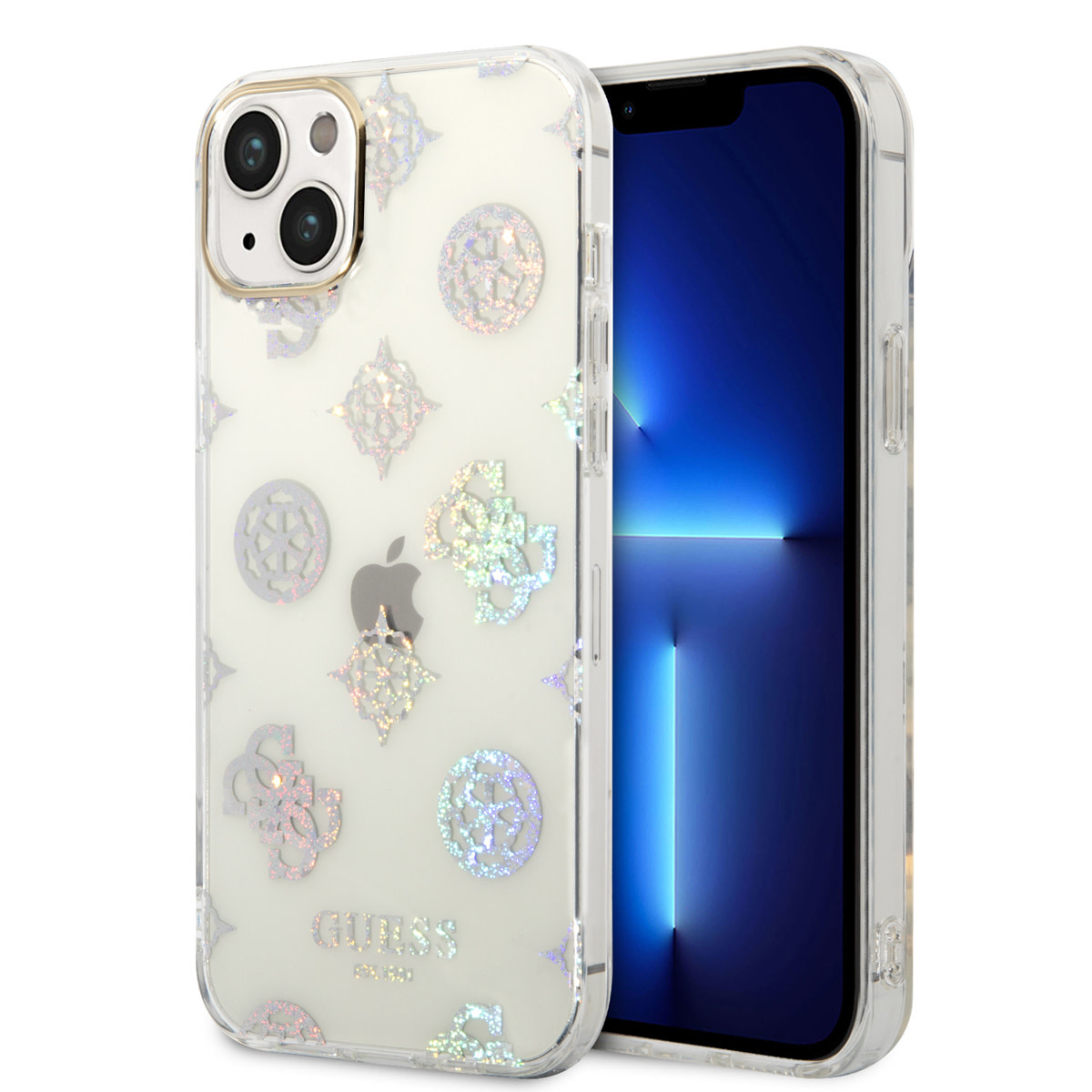 GUESS iPhone 14 Plus hoesje - Peony Glitter - Wit - productfoto