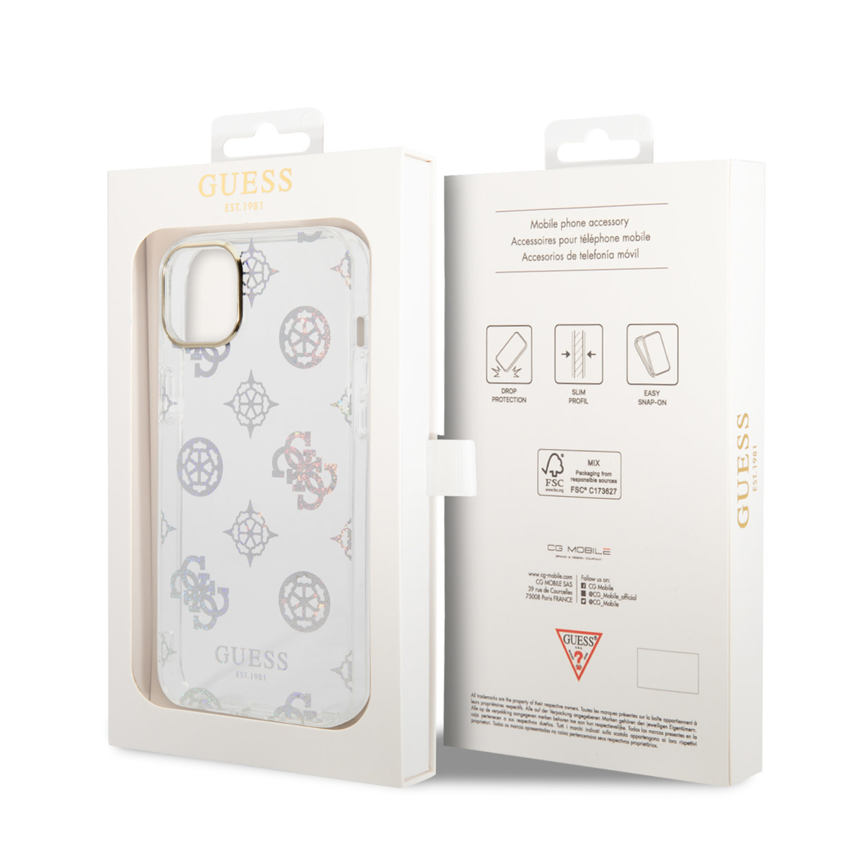 GUESS iPhone 14 Plus hoesje - Peony Glitter - Wit - detail 6