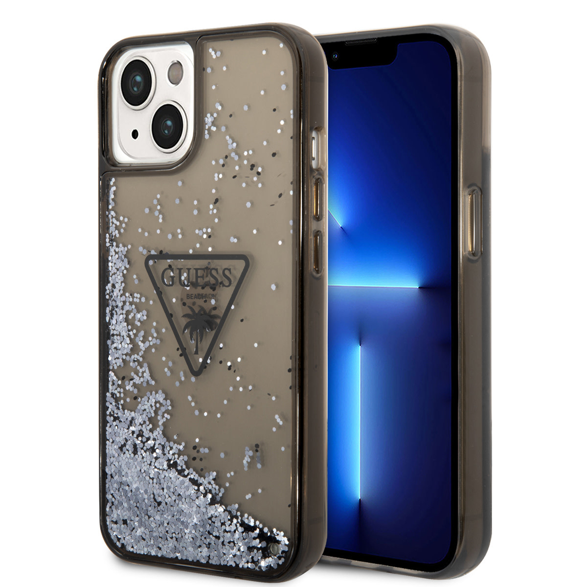 GUESS iPhone 14 Plus hoesje - Liquid Glitter - Doorzichtig - Zwart - productfoto