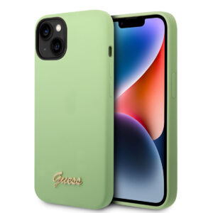 GUESS iPhone 14 Plus Silicone hoesje - Metal logo - Groen - productfoto