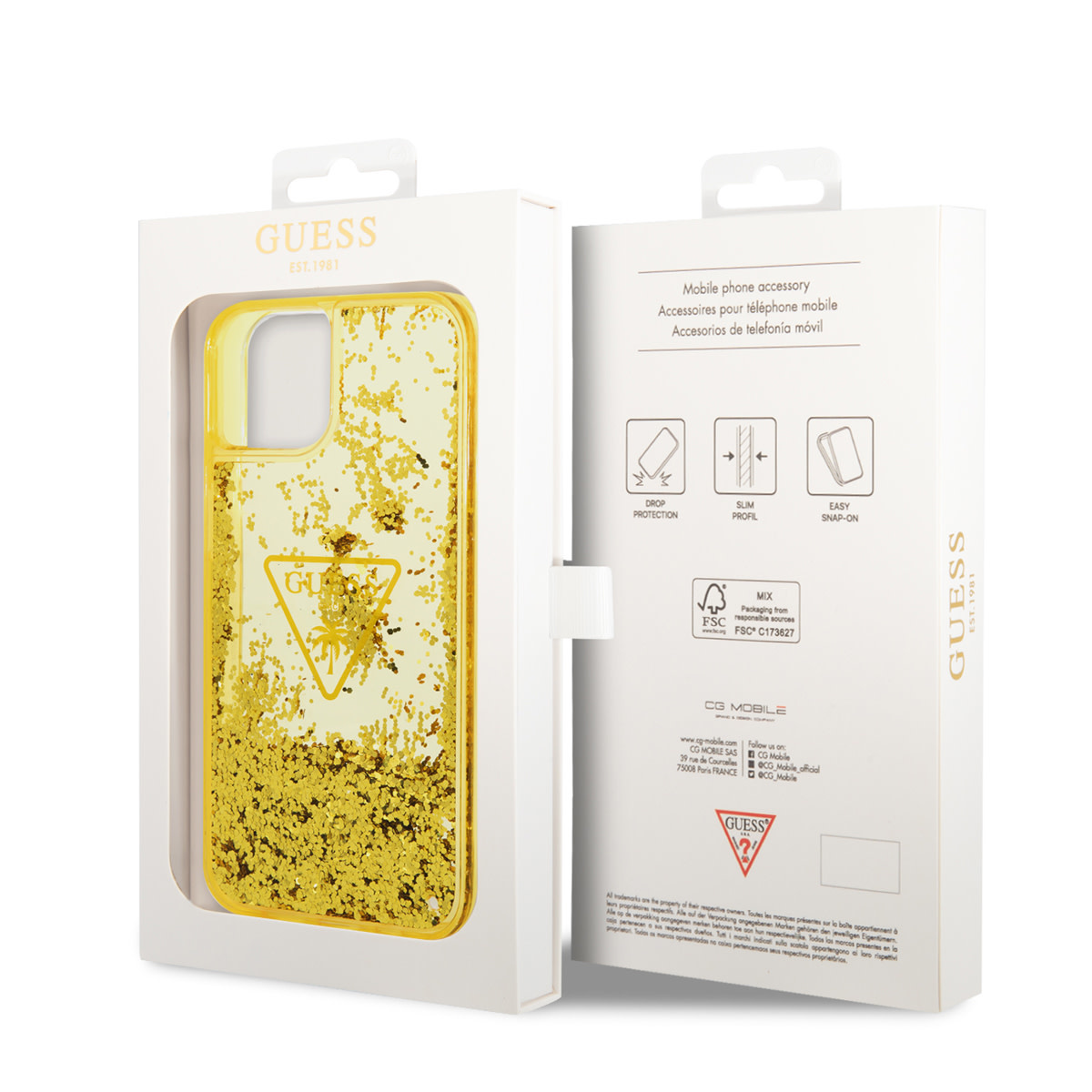 GUESS iPhone 14 hoesje - Liquid Glitter - Doorzichtig - Geel - detail 6