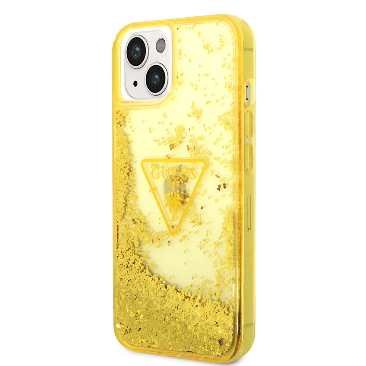 GUESS iPhone 14 hoesje - Liquid Glitter - Doorzichtig - Geel - detail 1