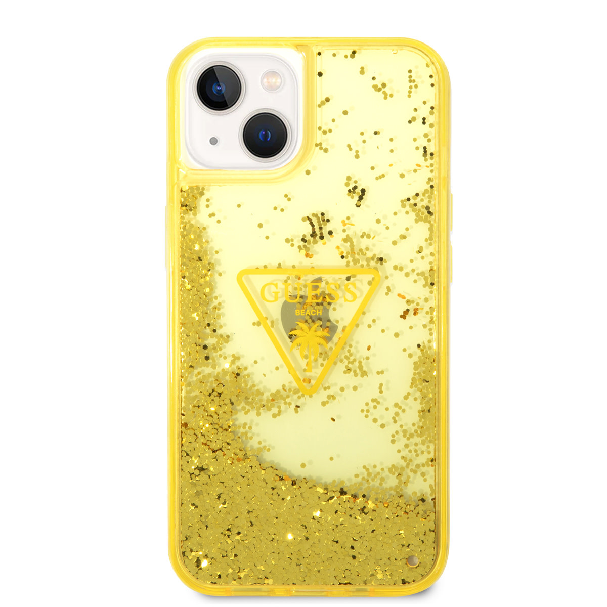 GUESS iPhone 14 hoesje - Liquid Glitter - Doorzichtig - Geel - detail 2