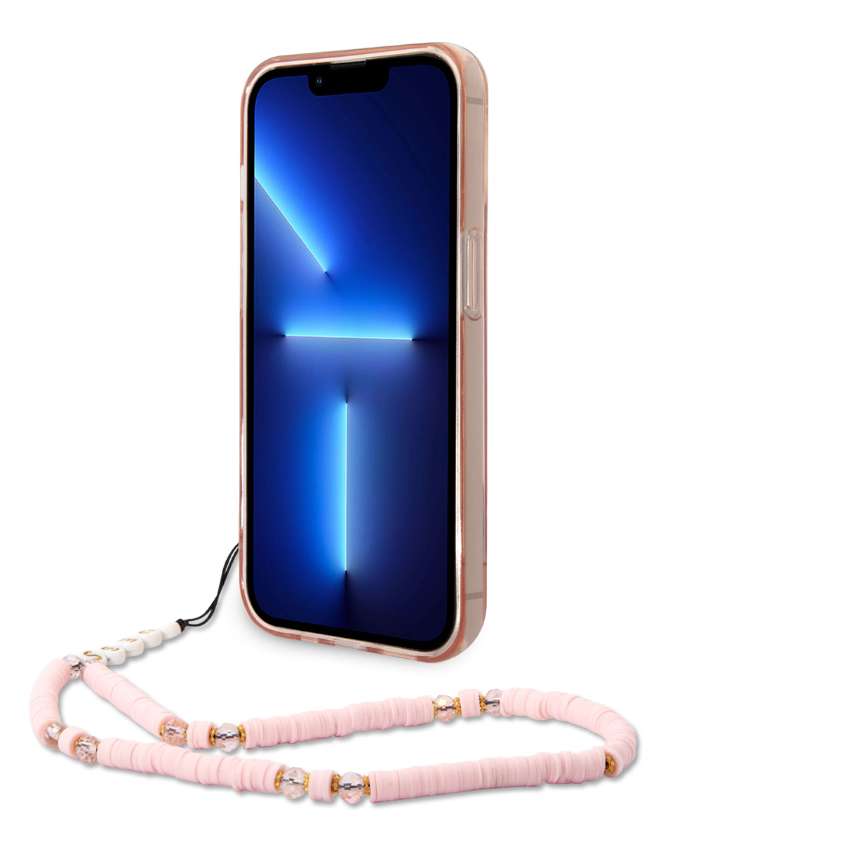 GUESS iPhone 14 Plus hoesje - Doorzichtig - met koord - Roze - detail 5