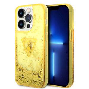 GUESS iPhone 14 Pro Max hoesje - Liquid Glitter - Doorzichtig - Geel - productfoto