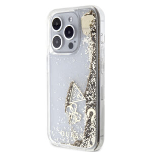 GUESS iPhone 15 Pro hoesje - Liquid Glitter - Charm Pattern - Goud - productfoto