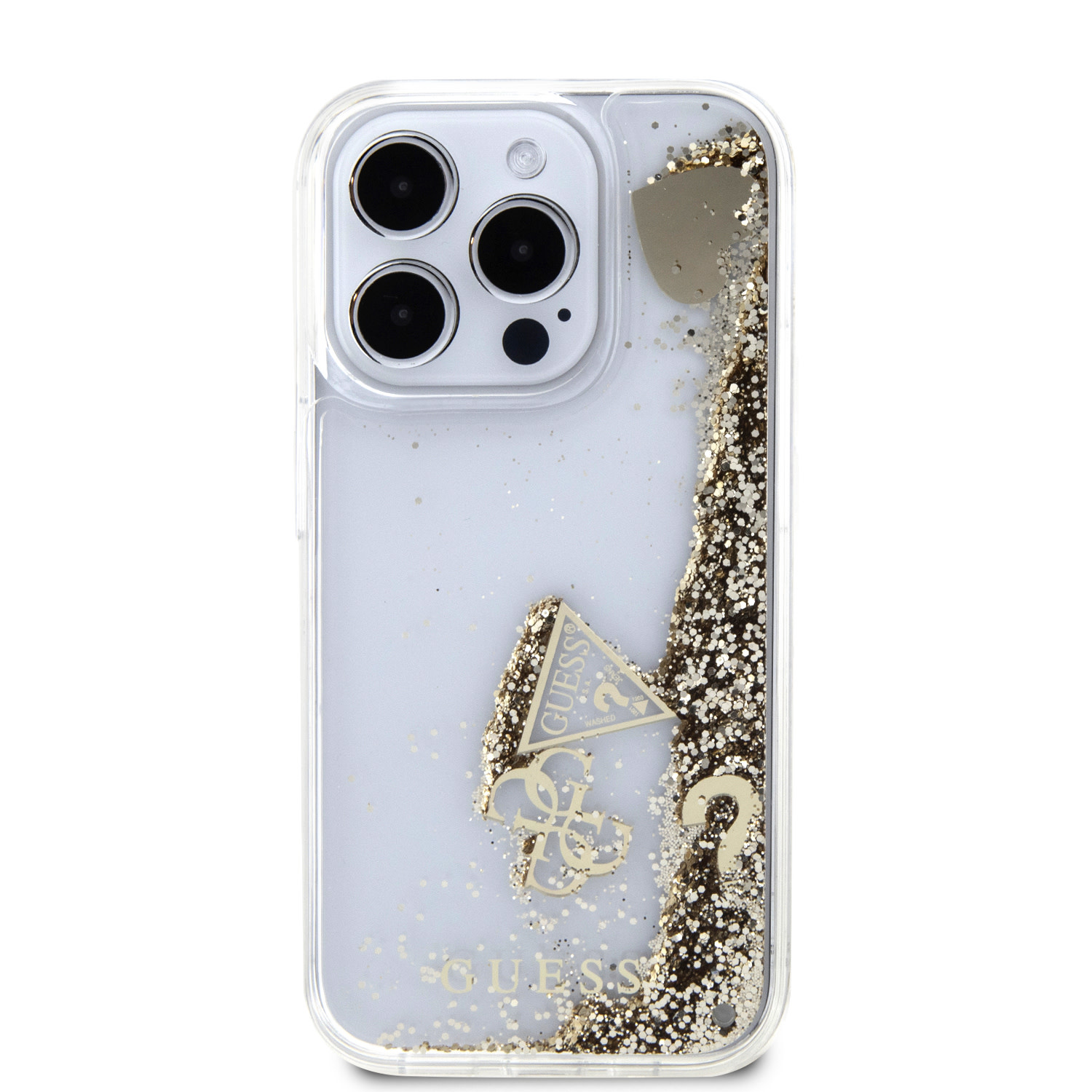 GUESS iPhone 15 Pro hoesje - Liquid Glitter - Charm Pattern - Goud - detail 2