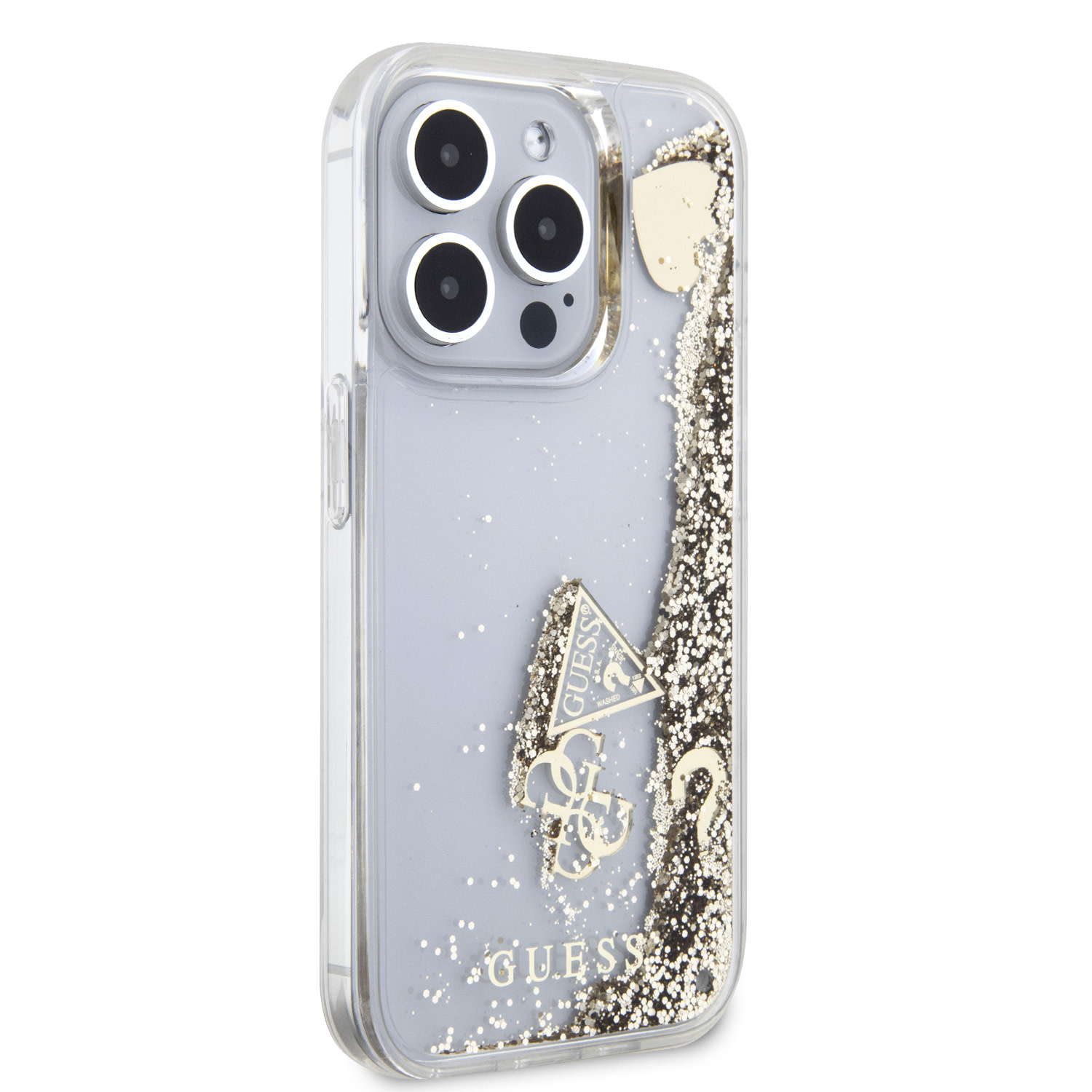 GUESS iPhone 15 Pro hoesje - Liquid Glitter - Charm Pattern - Goud - detail 3