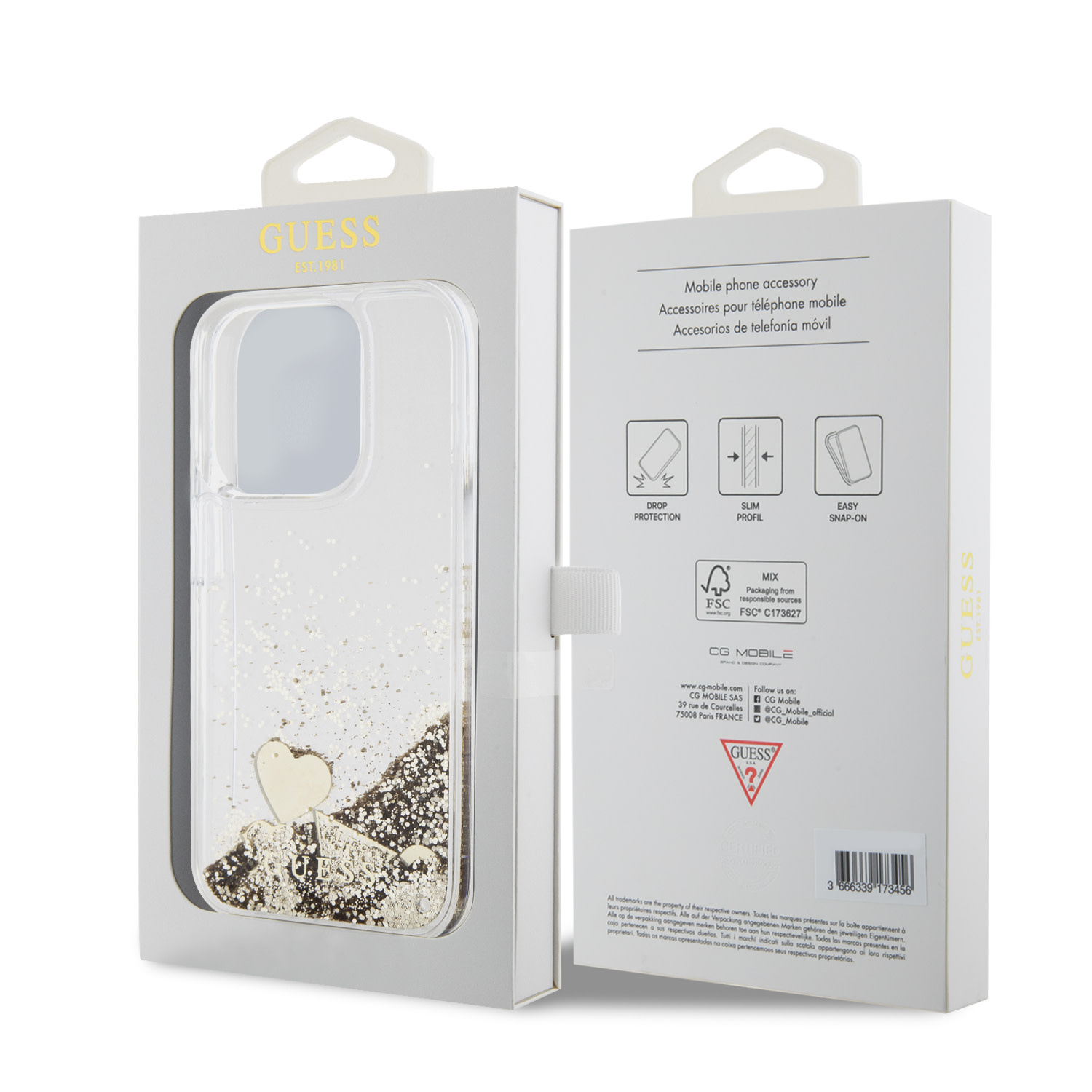 GUESS iPhone 15 Pro hoesje - Liquid Glitter - Charm Pattern - Goud - detail 6