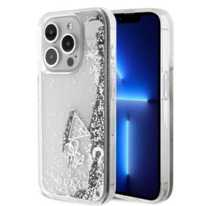 GUESS iPhone 15 Pro hoesje - Liquid Glitter - Charm Pattern - Zilver - productfoto
