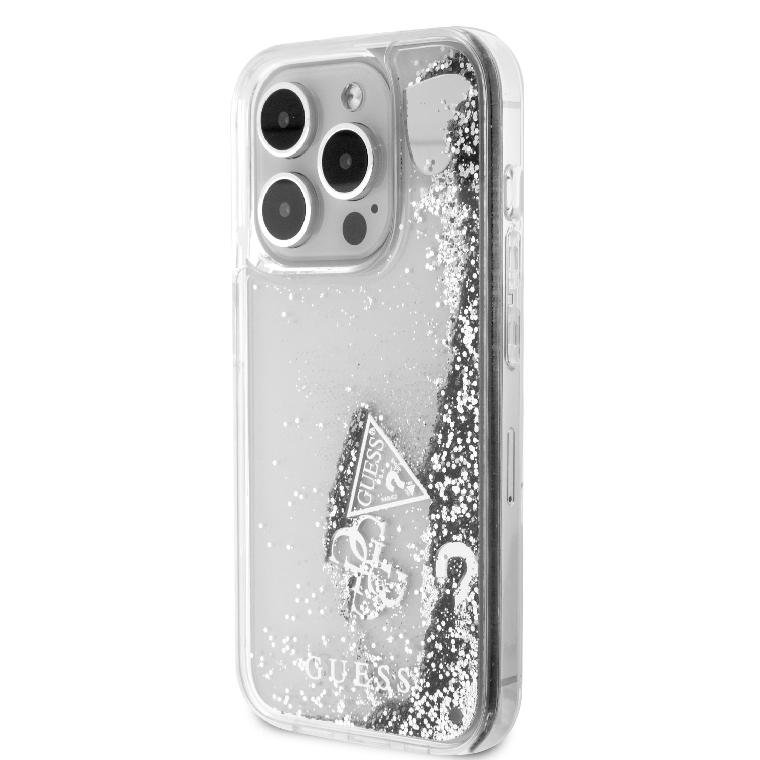 GUESS iPhone 15 Pro hoesje - Liquid Glitter - Charm Pattern - Zilver - detail 2
