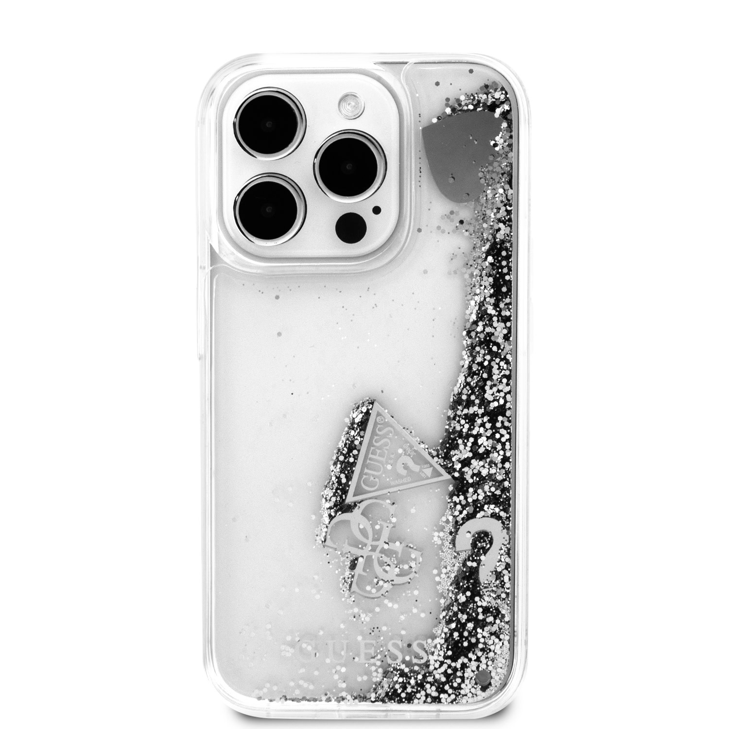 GUESS iPhone 15 Pro hoesje - Liquid Glitter - Charm Pattern - Zilver - detail 1