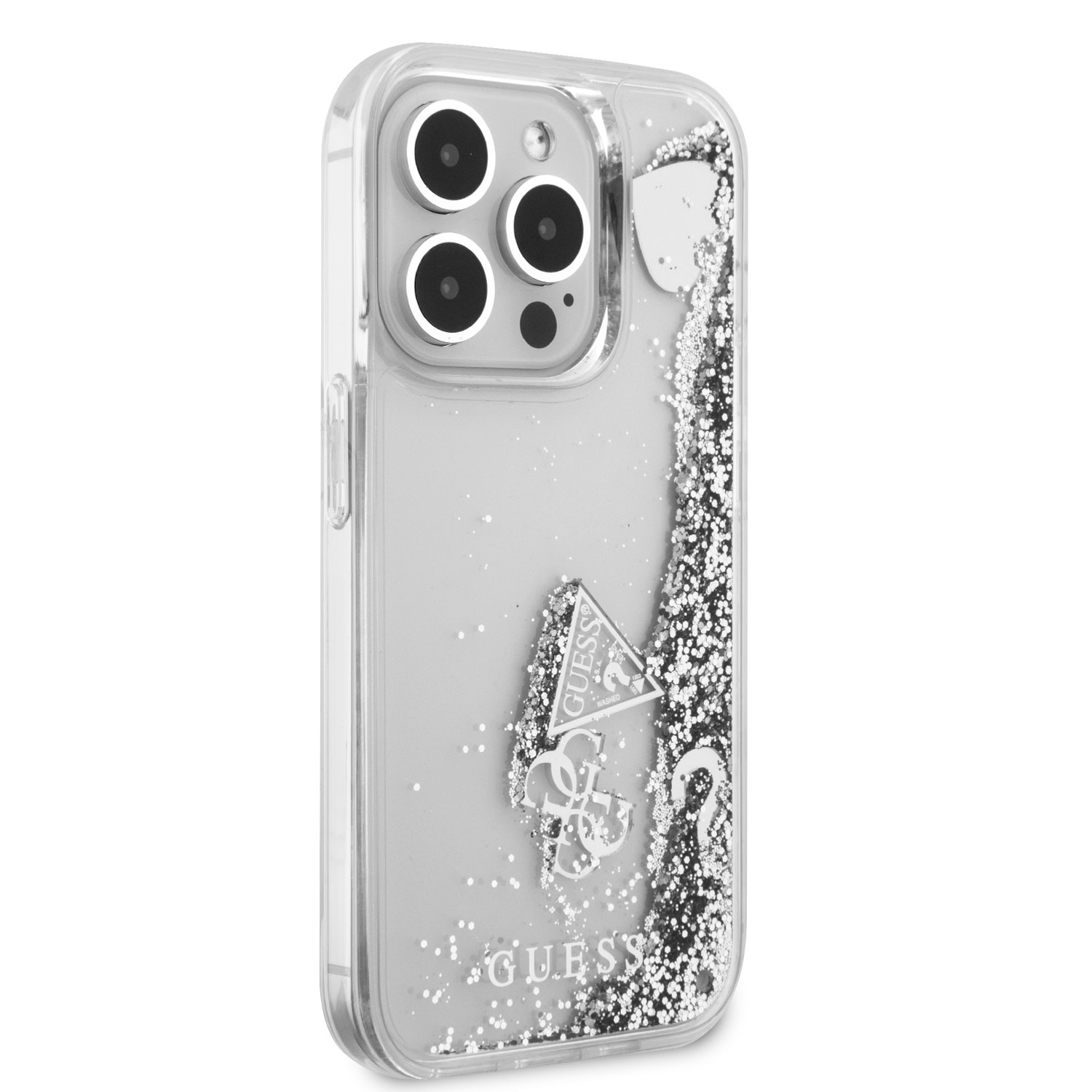 GUESS iPhone 15 Pro hoesje - Liquid Glitter - Charm Pattern - Zilver - detail 3