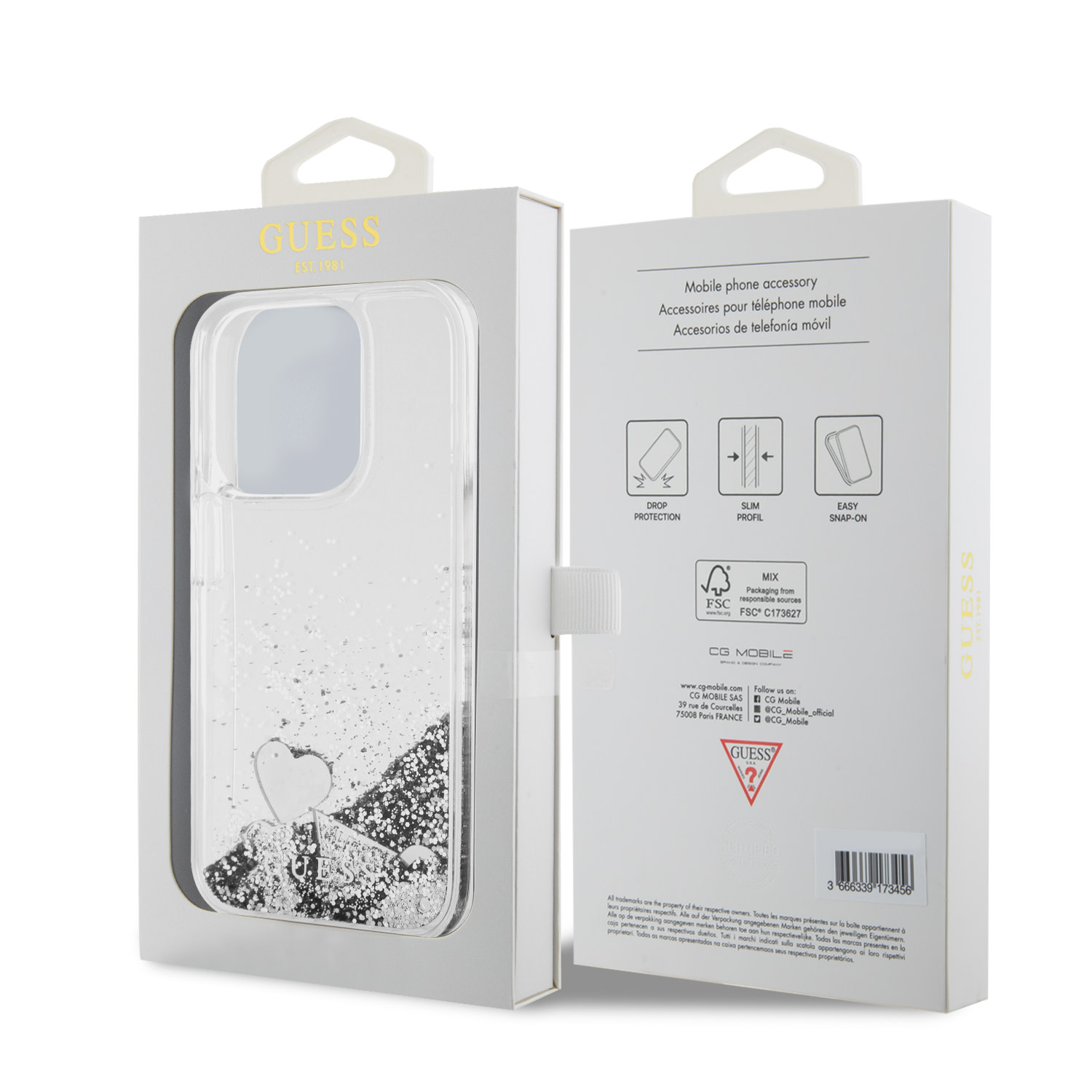 GUESS iPhone 15 Pro hoesje - Liquid Glitter - Charm Pattern - Zilver - detail 7