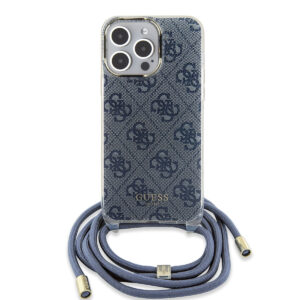 GUESS iPhone 15 Pro hoesje Crossbody cord - 4G print - Blauw - productfoto
