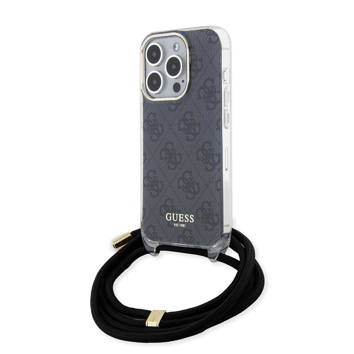 GUESS iPhone 15 Pro hoesje Crossbody cord - 4G print - Zwart - detail 1