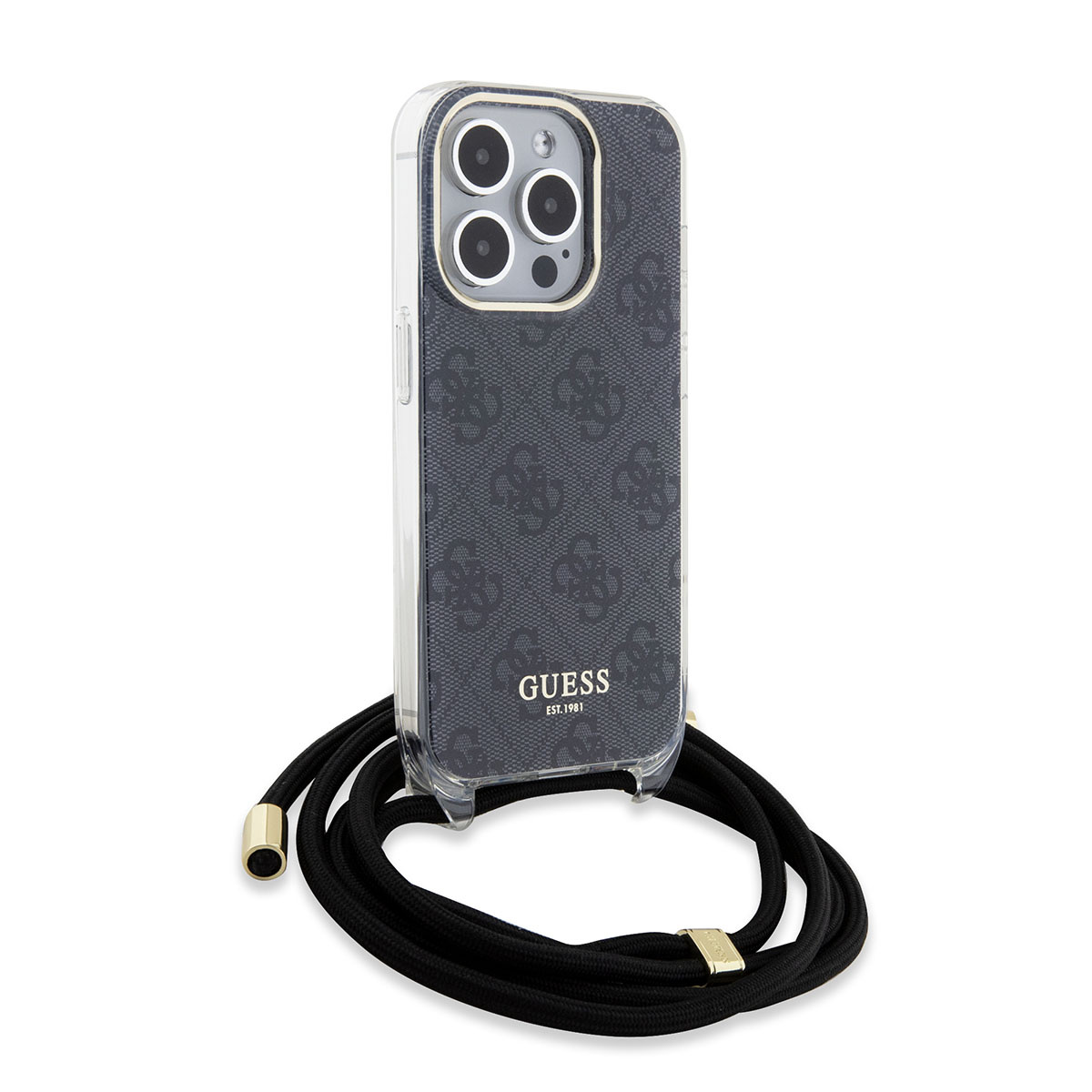 GUESS iPhone 15 Pro hoesje Crossbody cord - 4G print - Zwart - detail 2