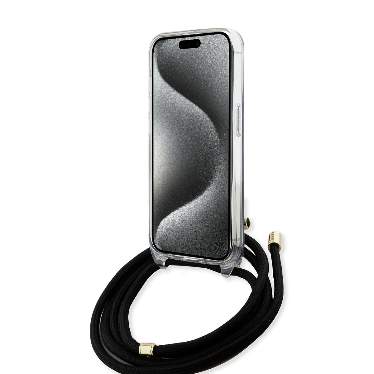 GUESS iPhone 15 Pro hoesje Crossbody cord - 4G print - Zwart - detail 4