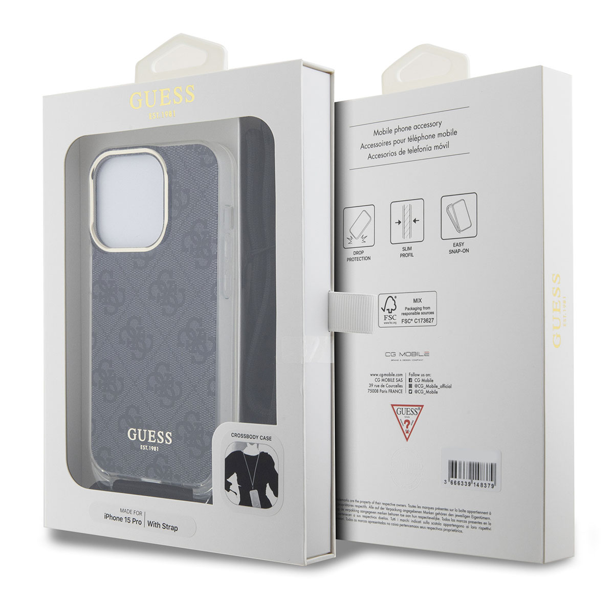 GUESS iPhone 15 Pro hoesje Crossbody cord - 4G print - Zwart - detail 5