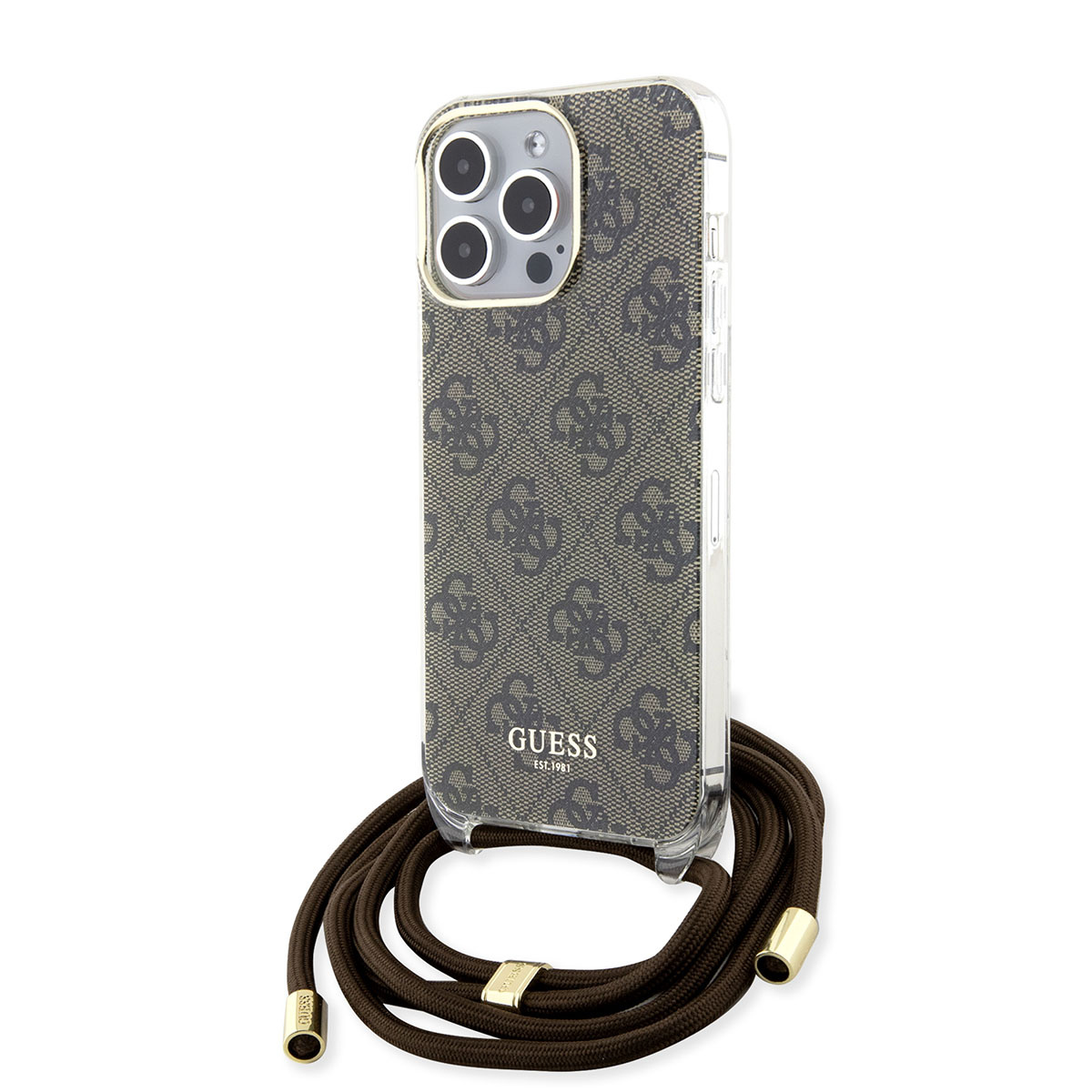 GUESS iPhone 15 Pro hoesje Crossbody cord - 4G print - Bruin - detail 1