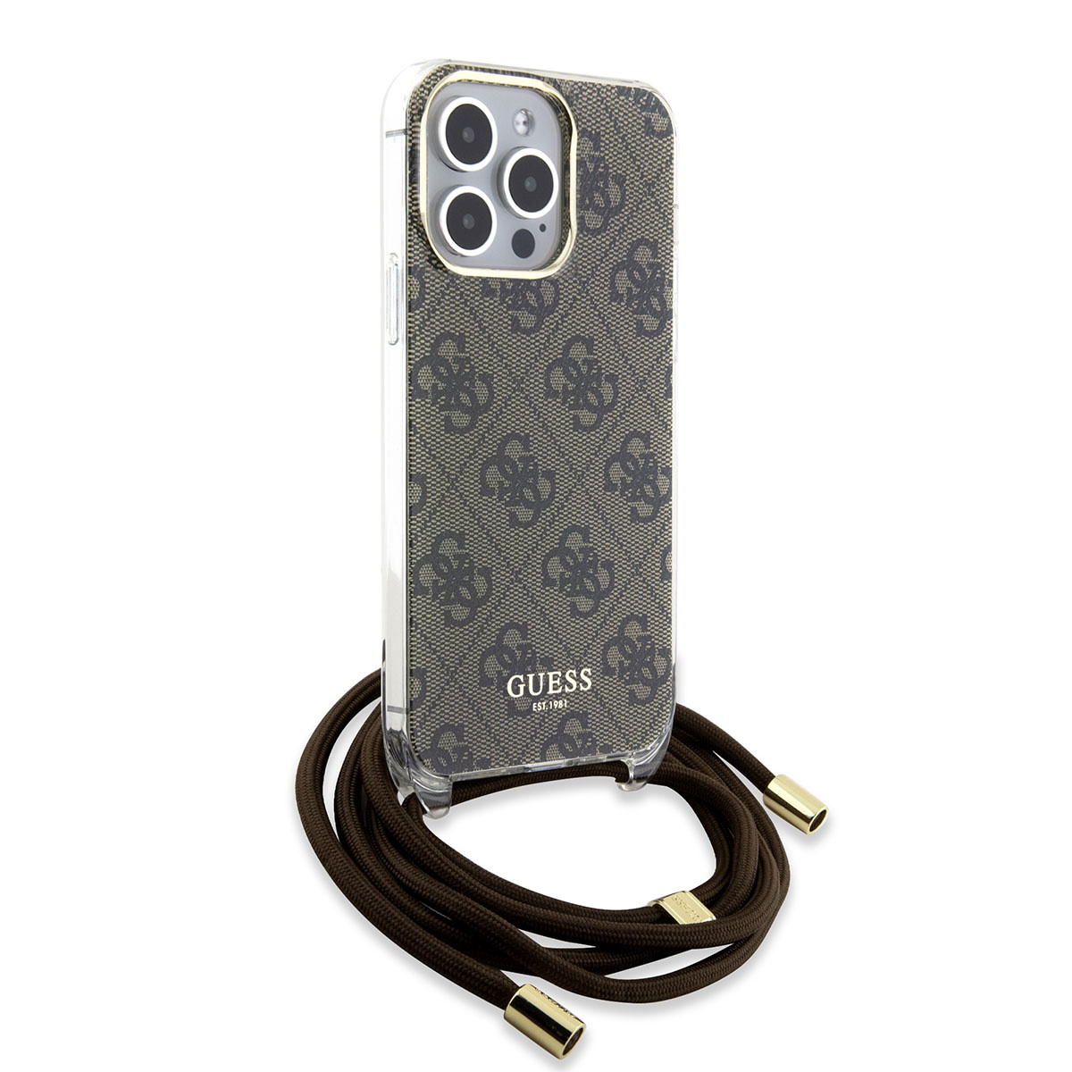 GUESS iPhone 15 Pro hoesje Crossbody cord - 4G print - Bruin - detail 2