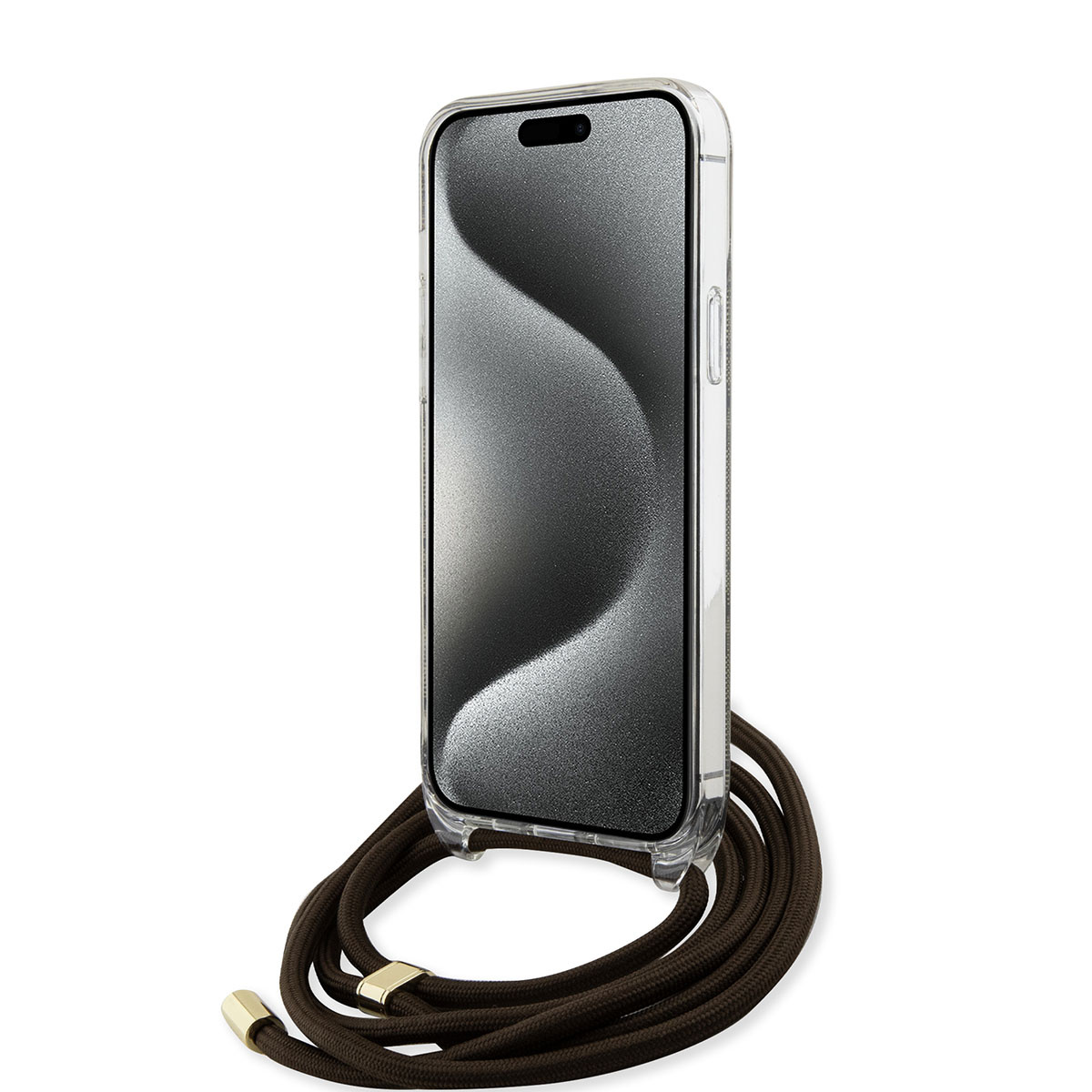 GUESS iPhone 15 Pro hoesje Crossbody cord - 4G print - Bruin - detail 4