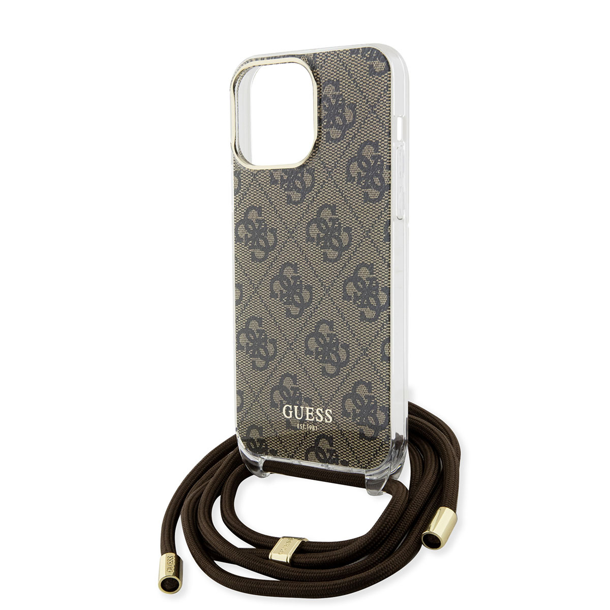 GUESS iPhone 15 Pro hoesje Crossbody cord - 4G print - Bruin - detail 3