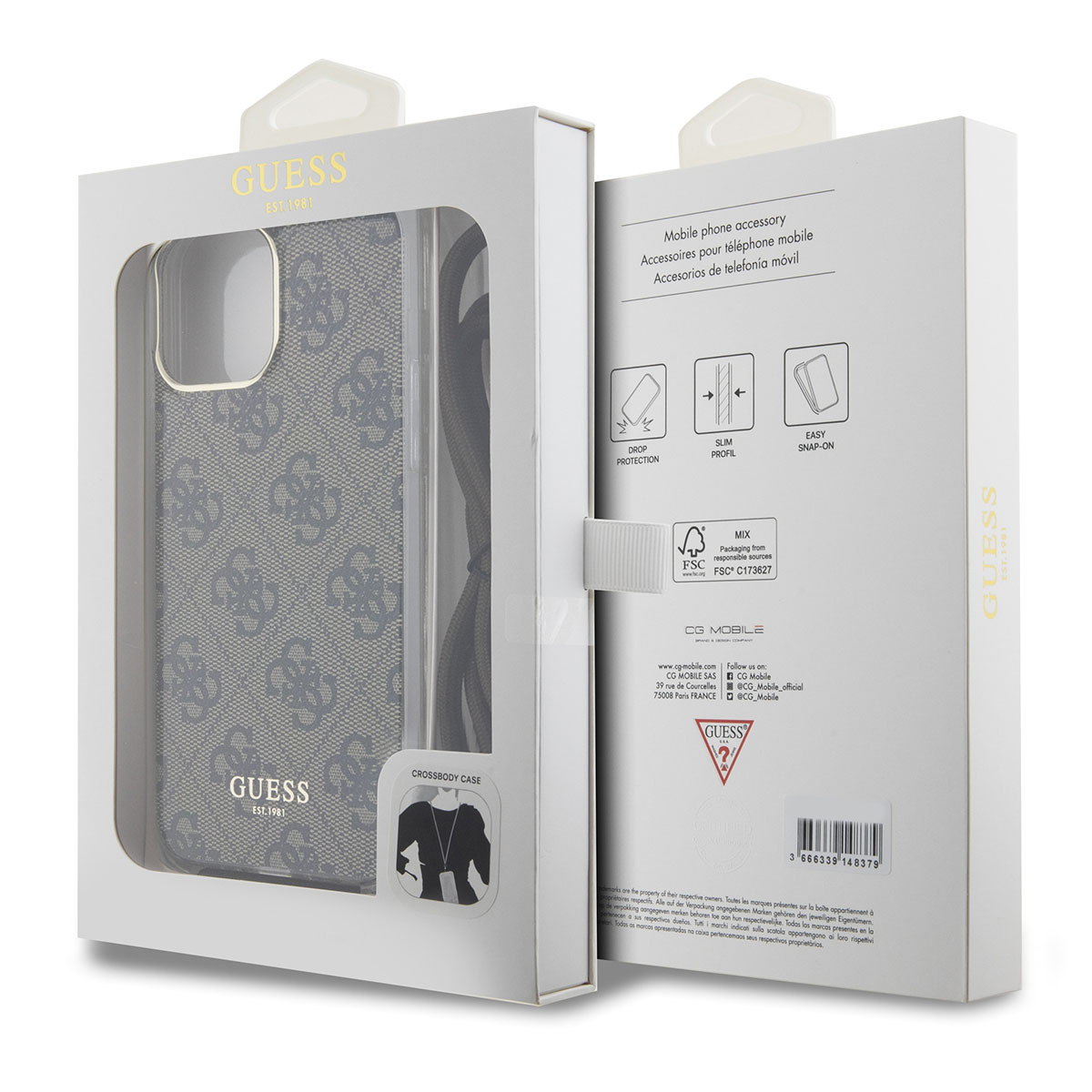 GUESS iPhone 15 Pro hoesje Crossbody cord - 4G print - Bruin - detail 6