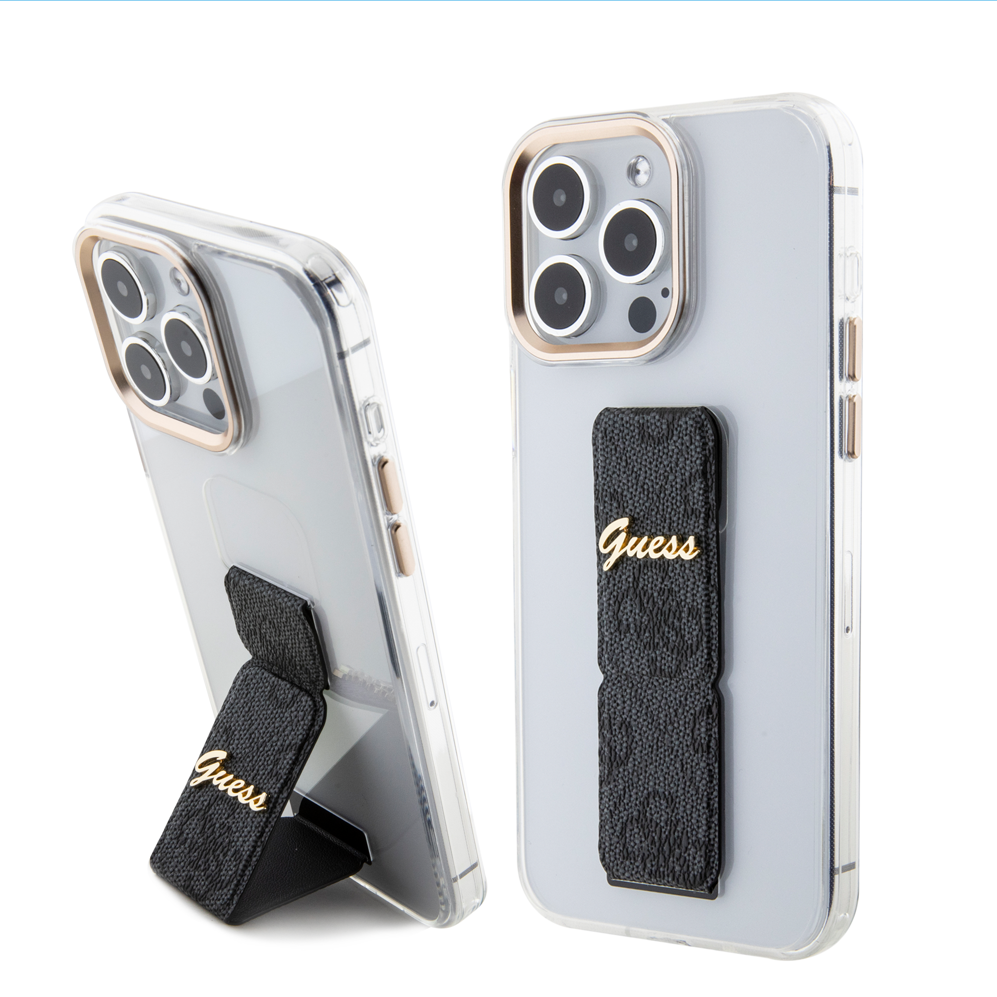 GUESS iPhone 15 Pro hoesje - Gripstand - Clear Case - 4G Script Logo - Zwart - detail 7