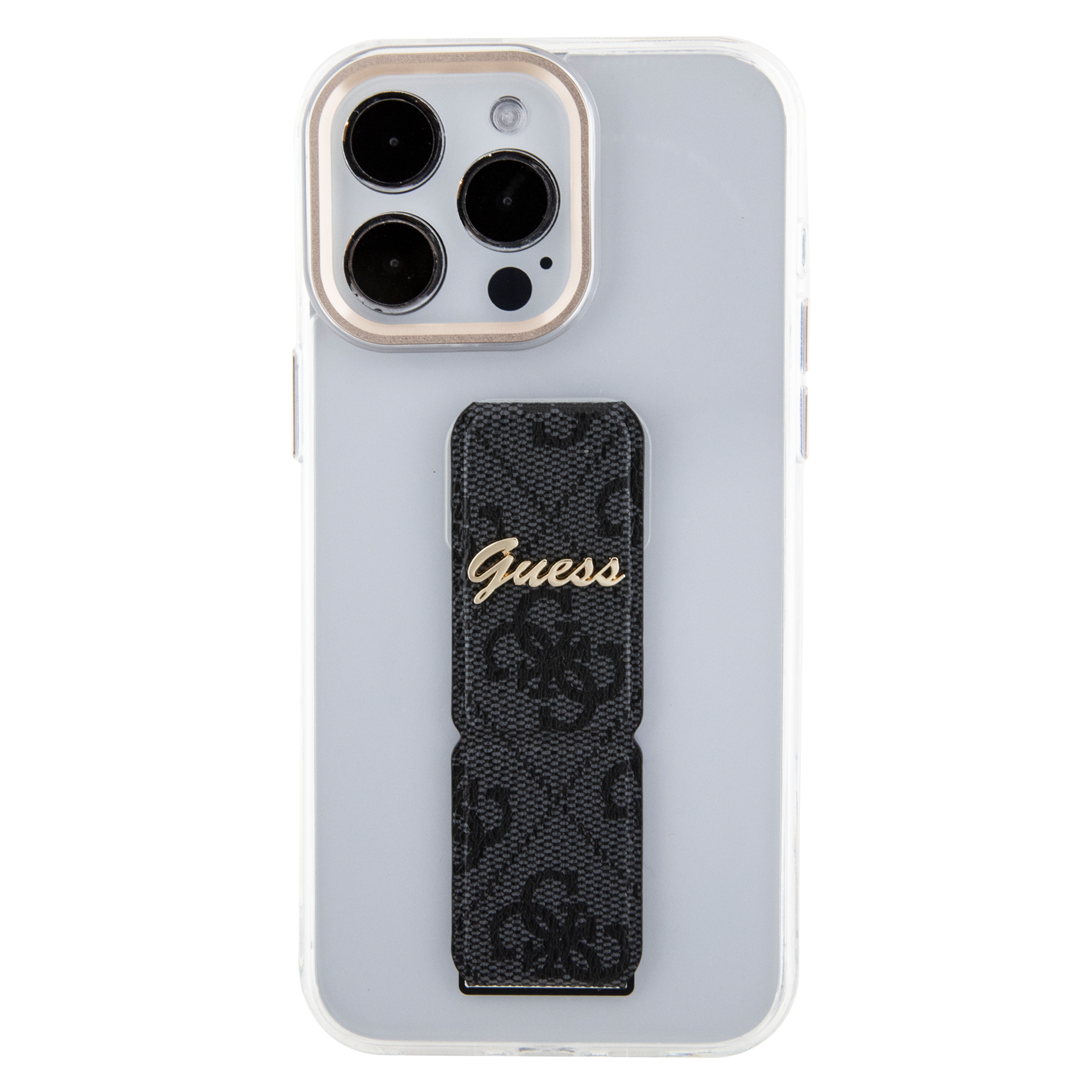 GUESS iPhone 15 Pro hoesje - Gripstand - Clear Case - 4G Script Logo - Zwart - detail 6