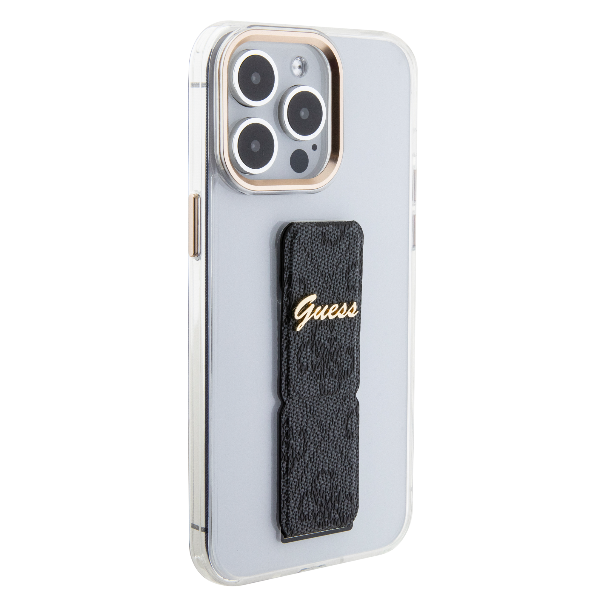 GUESS iPhone 15 Pro hoesje - Gripstand - Clear Case - 4G Script Logo - Zwart - detail 5