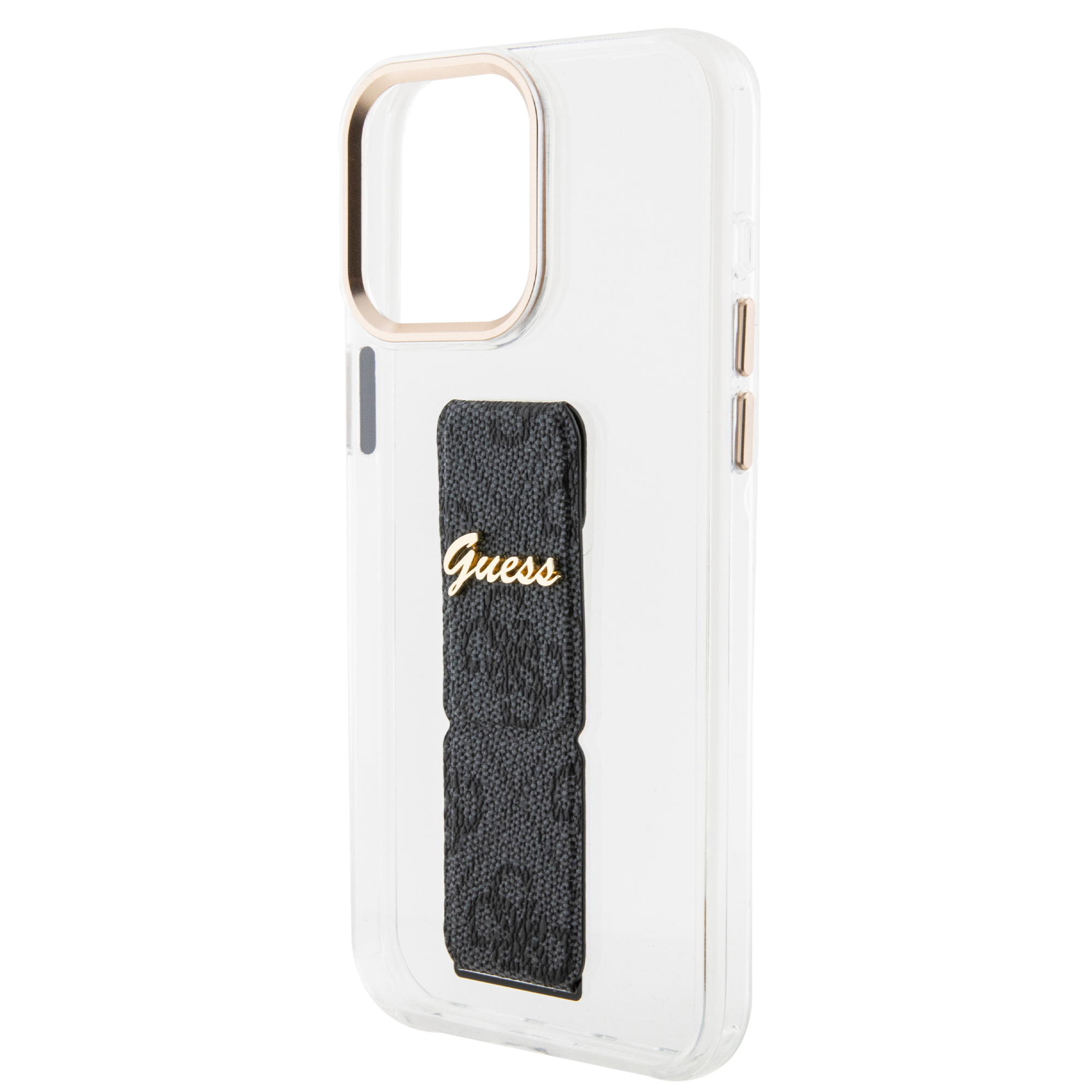 GUESS iPhone 15 Pro hoesje - Gripstand - Clear Case - 4G Script Logo - Zwart - detail 1