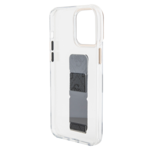 GUESS iPhone 15 Pro hoesje - Gripstand - Clear Case - 4G Script Logo - Zwart - productfoto