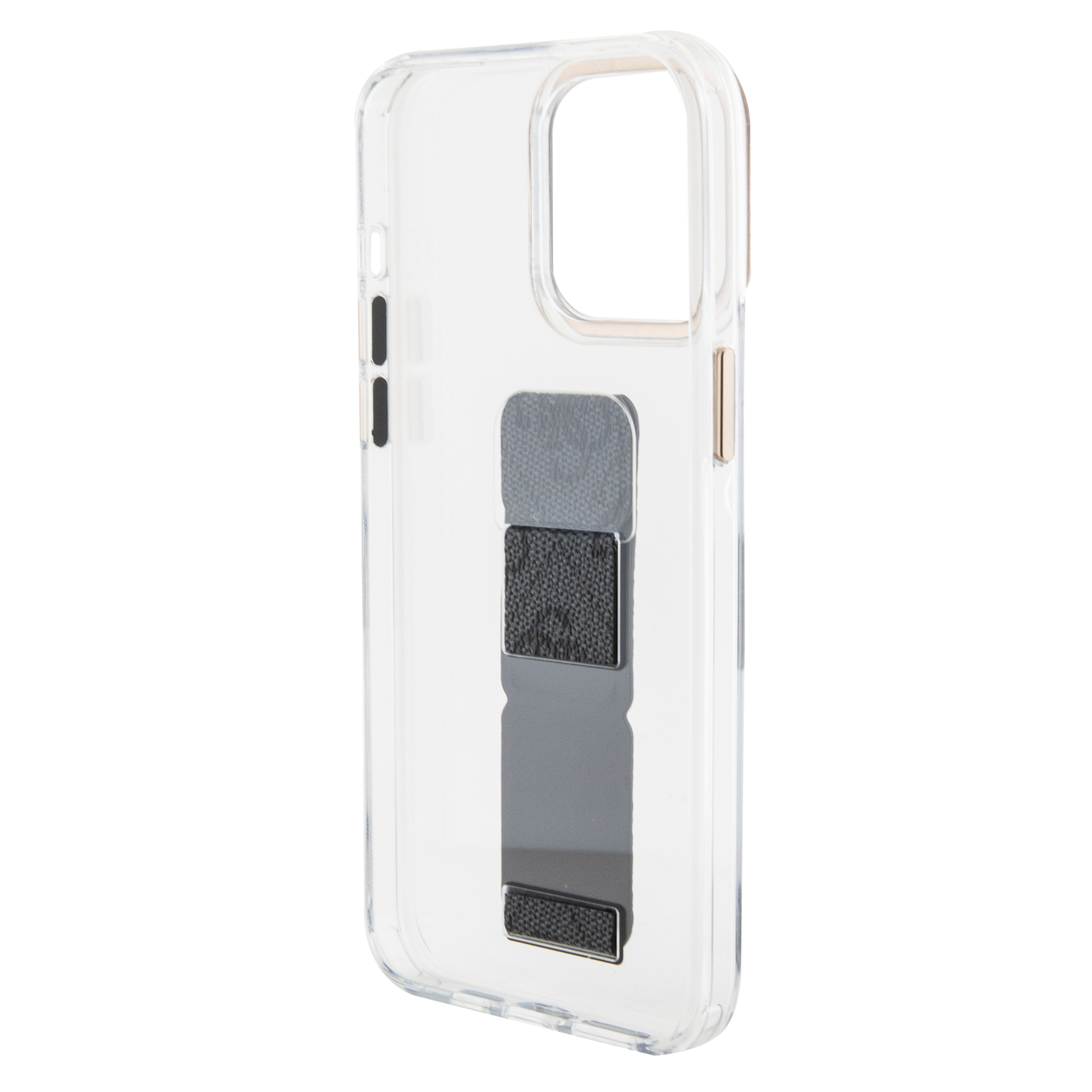 GUESS iPhone 15 Pro hoesje - Gripstand - Clear Case - 4G Script Logo - Zwart - productfoto