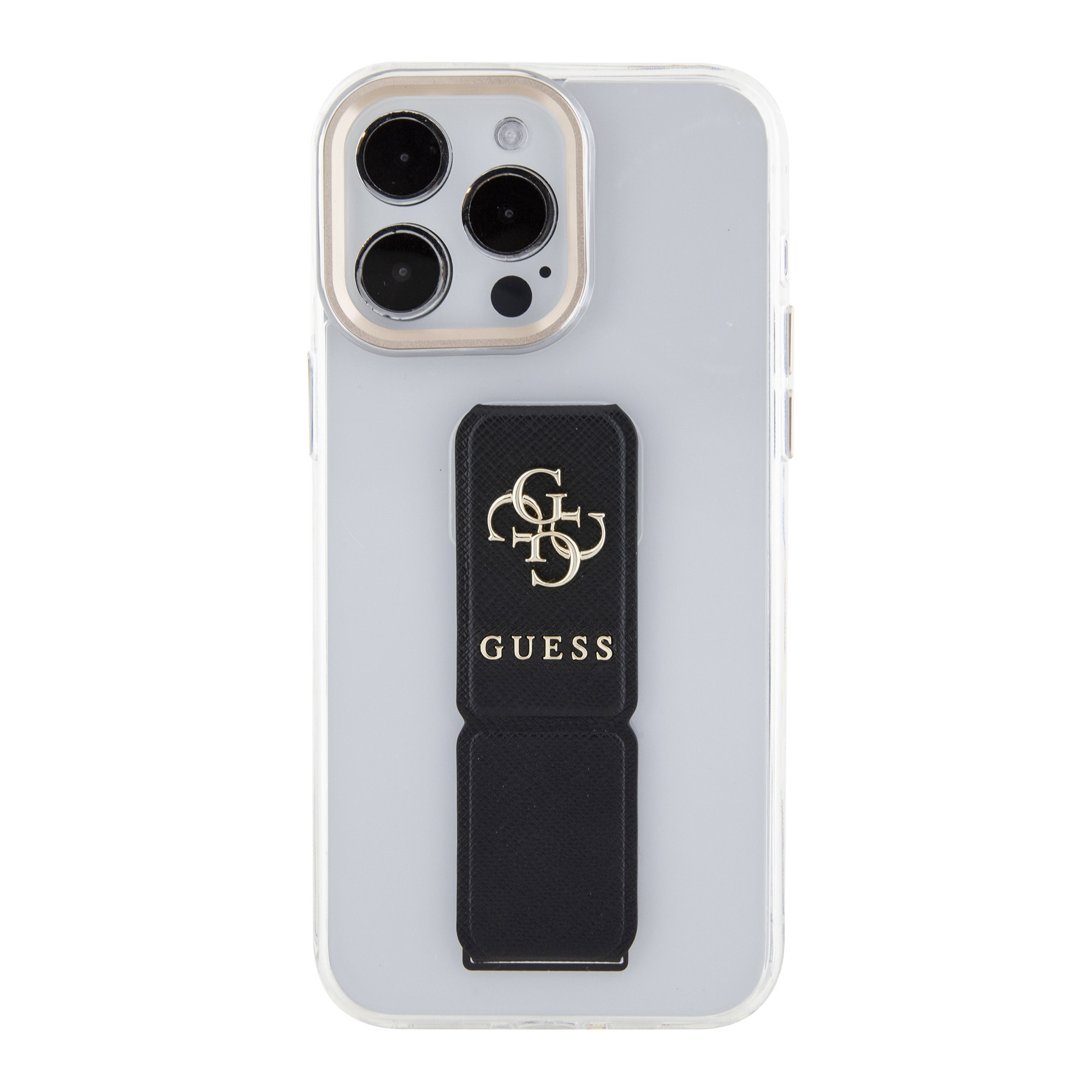 GUESS iPhone 15 Pro hoesje - Saffiano Gripstand - Clear Case - 4G Metal Logo - Zwart - detail 2