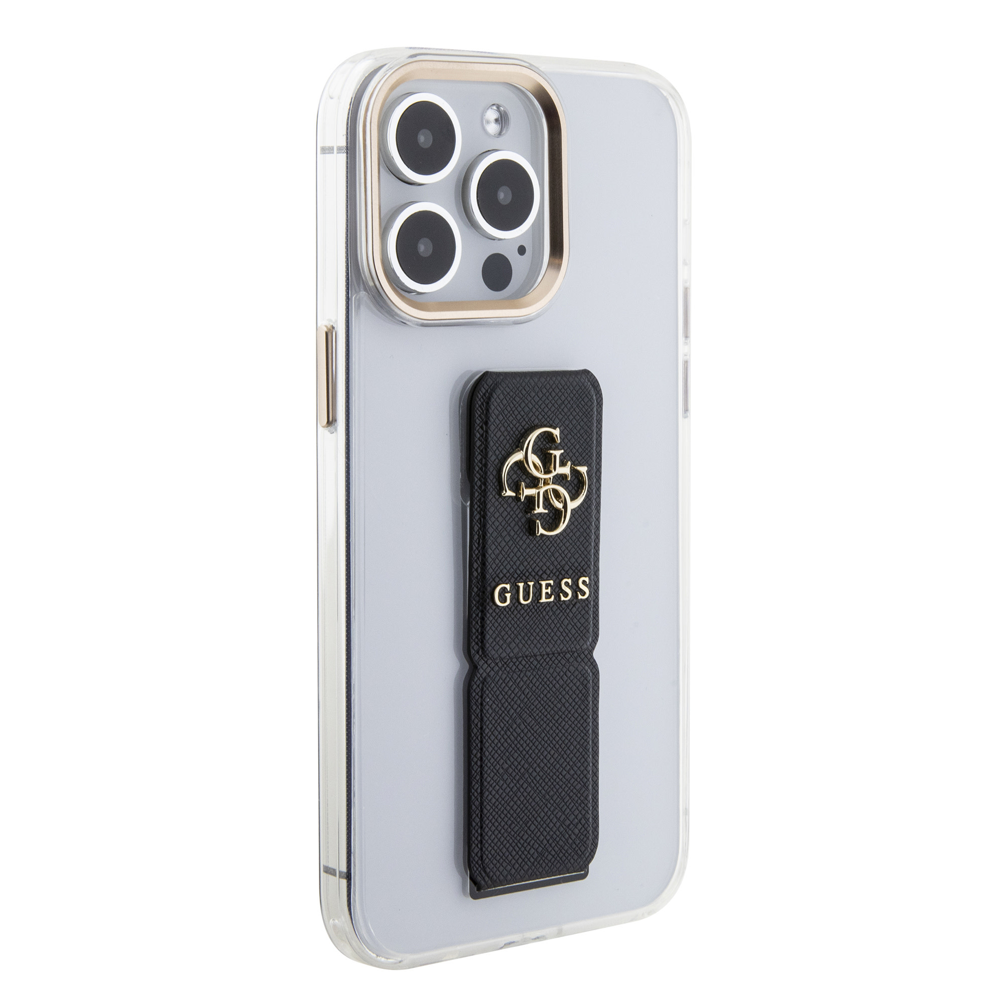 GUESS iPhone 15 Pro hoesje - Saffiano Gripstand - Clear Case - 4G Metal Logo - Zwart - detail 3
