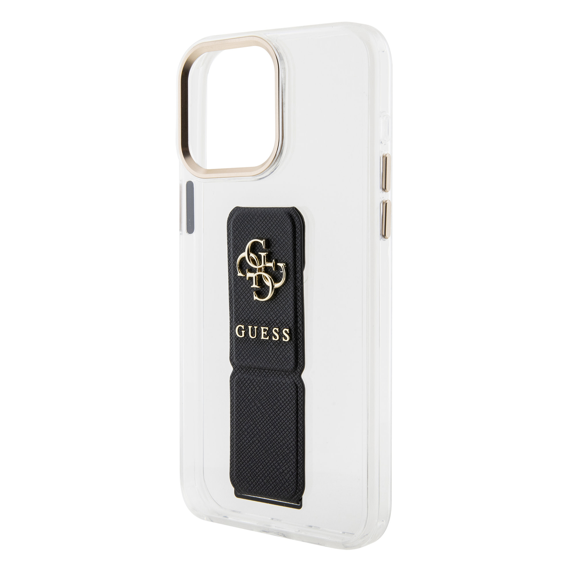 GUESS iPhone 15 Pro hoesje - Saffiano Gripstand - Clear Case - 4G Metal Logo - Zwart - detail 4