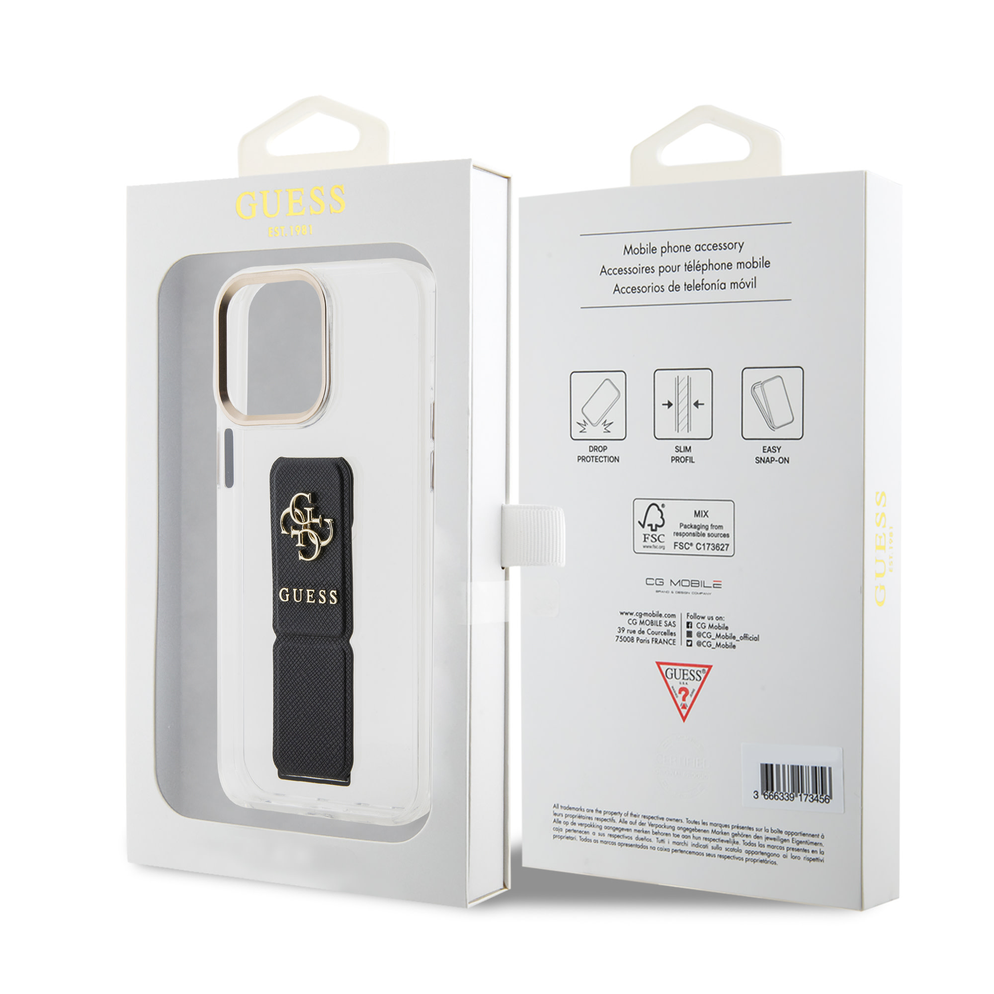 GUESS iPhone 15 Pro hoesje - Saffiano Gripstand - Clear Case - 4G Metal Logo - Zwart - detail 7