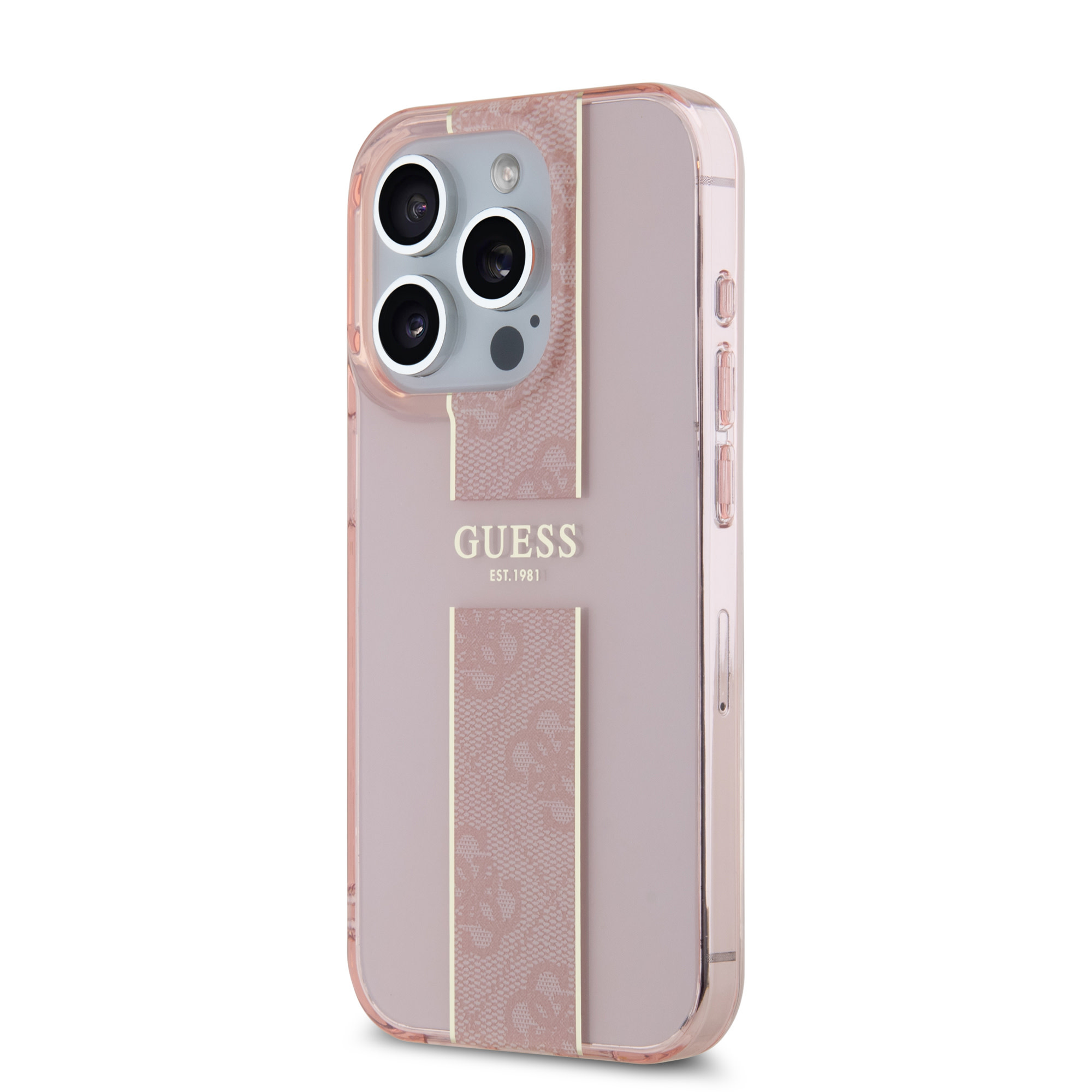 GUESS iPhone 15 Pro hoesje IML 4G Stripe - Roze - detail 1