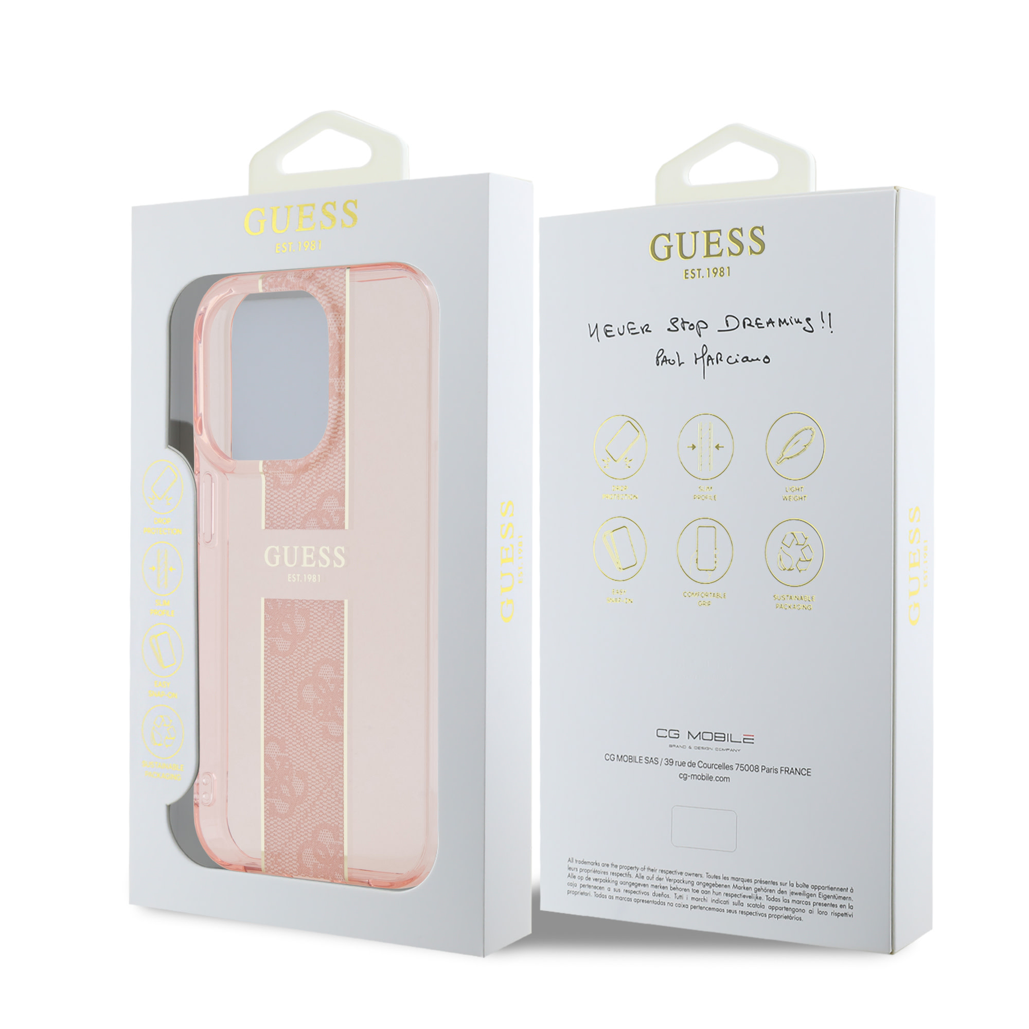 GUESS iPhone 15 Pro hoesje IML 4G Stripe - Roze - detail 5
