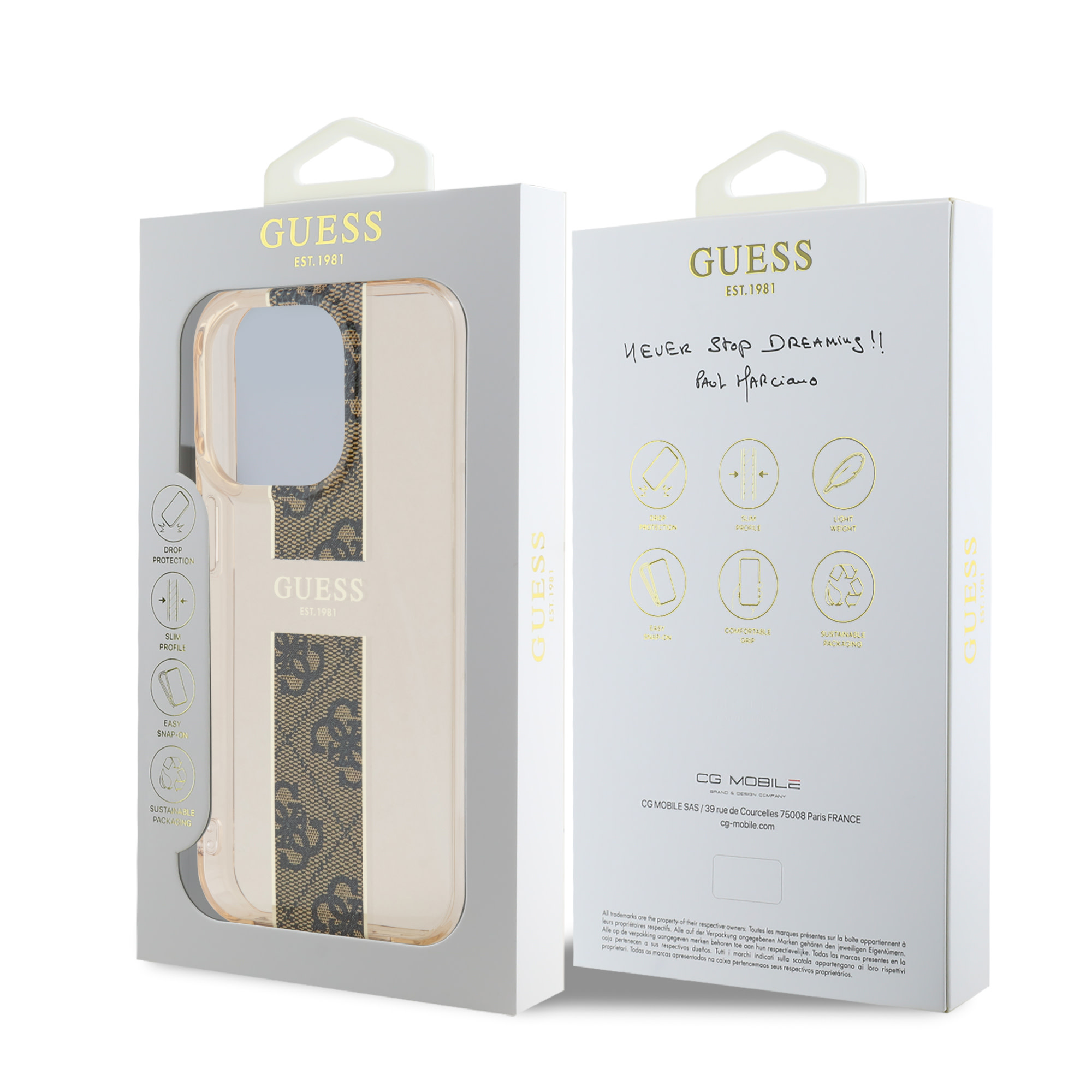 GUESS iPhone 15 Pro hoesje IML 4G Stripe - Bruin - detail 5
