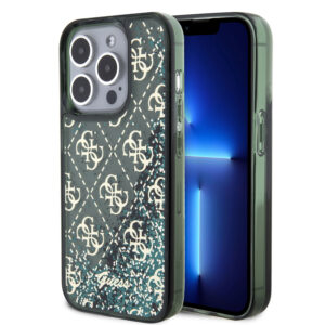 GUESS iPhone 15 Pro hoesje - Liquid Glitter - 4G Pattern - Groen - productfoto