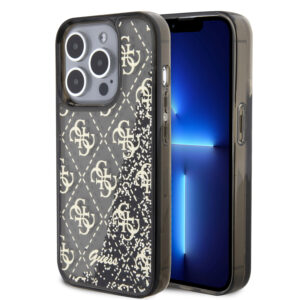 GUESS iPhone 15 Pro hoesje - Liquid Glitter - 4G Pattern - Zwart - productfoto