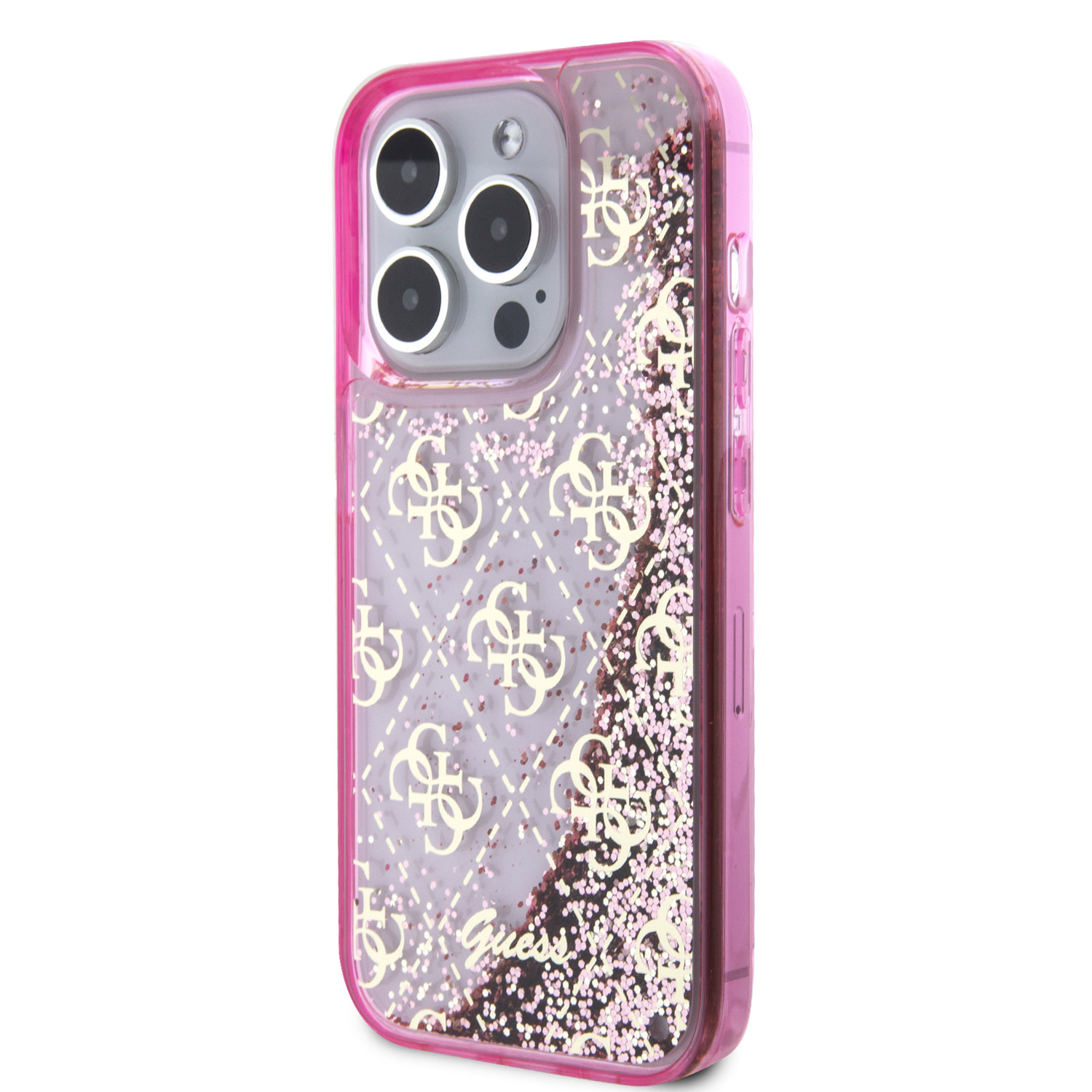 GUESS iPhone 15 Pro hoesje - Liquid Glitter - 4G Pattern - Roze - detail 1